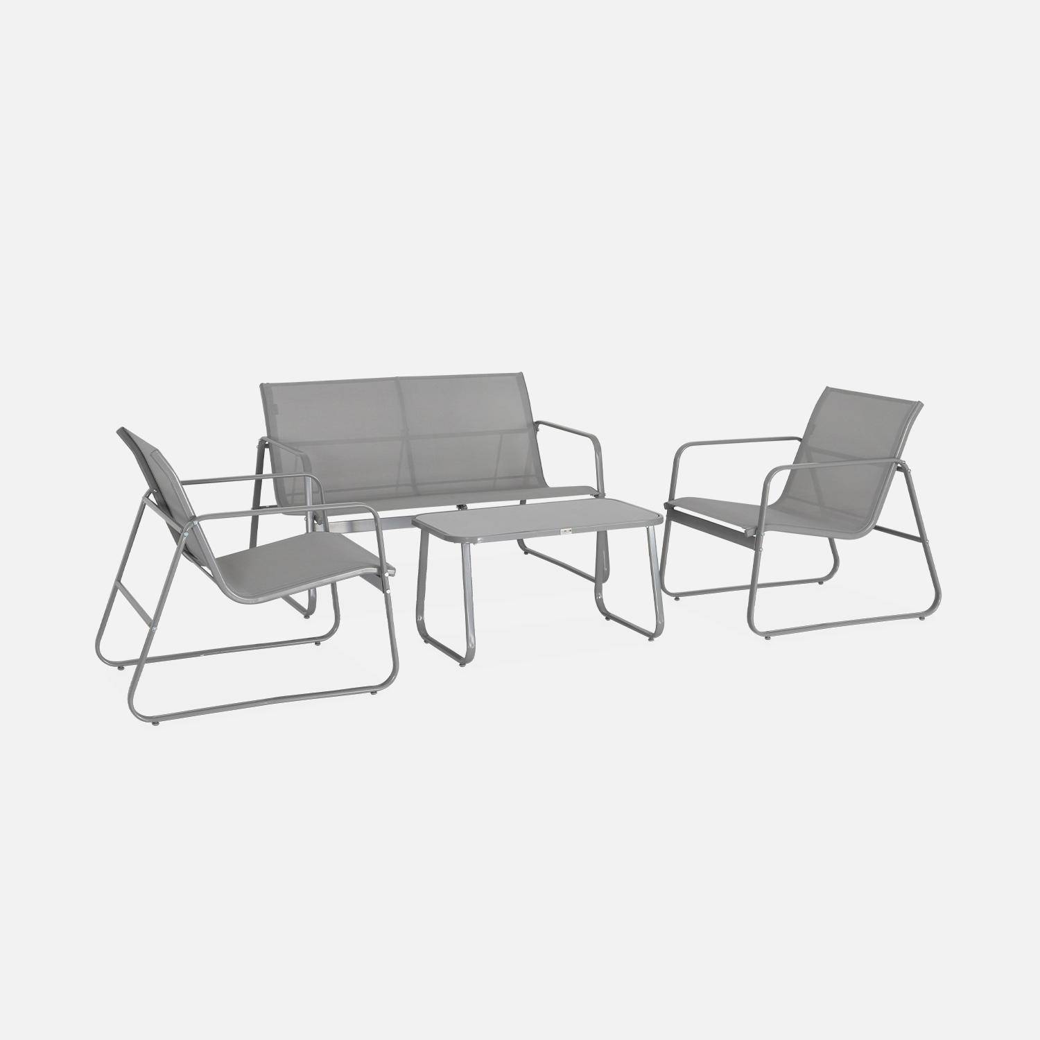 Mobiliário de jardim metálico e textileno para 4 pessoas, cinza claro, design   Photo3