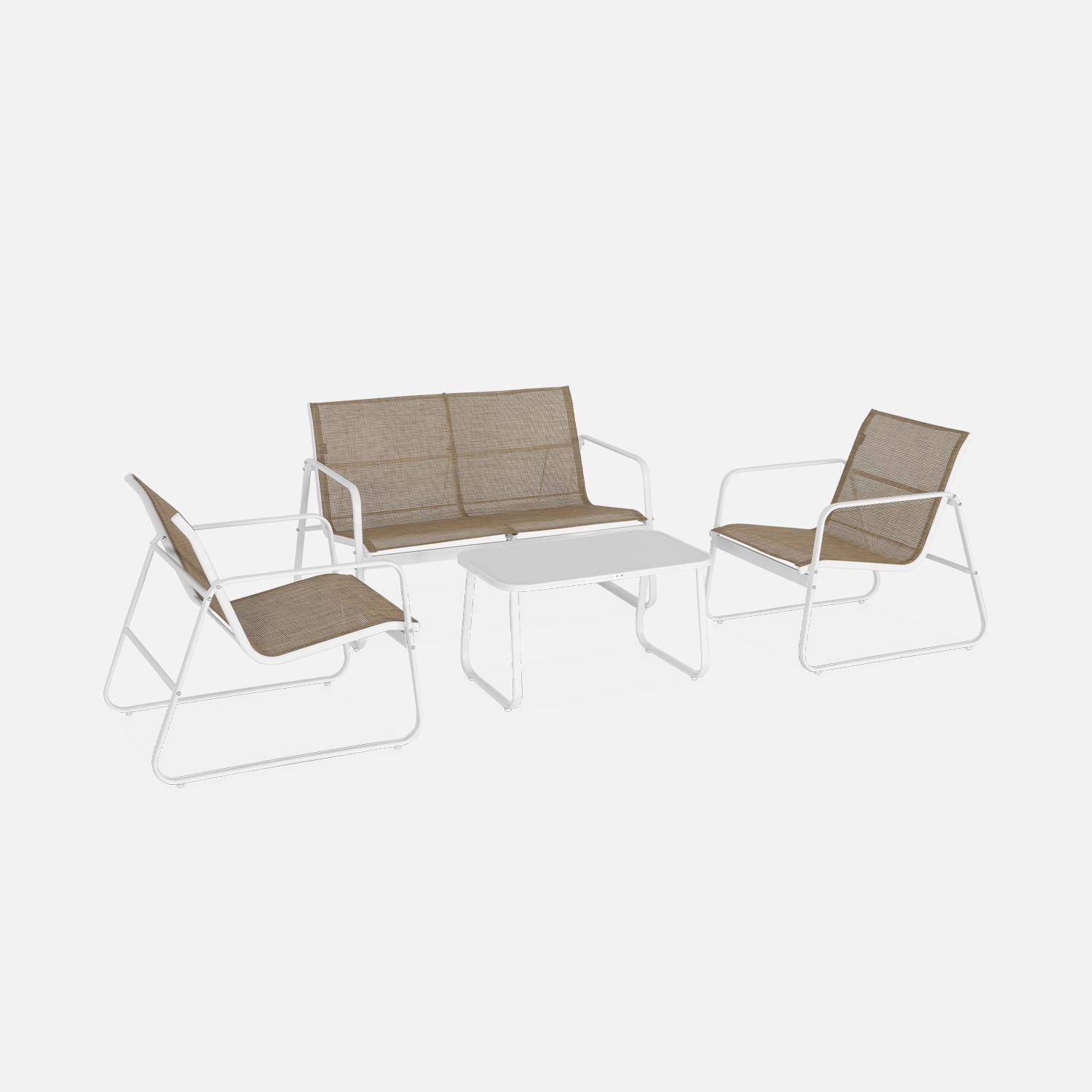 Mobiliario de jardín de metal y textilene para 4 personas, blanco y natural, diseño Photo3