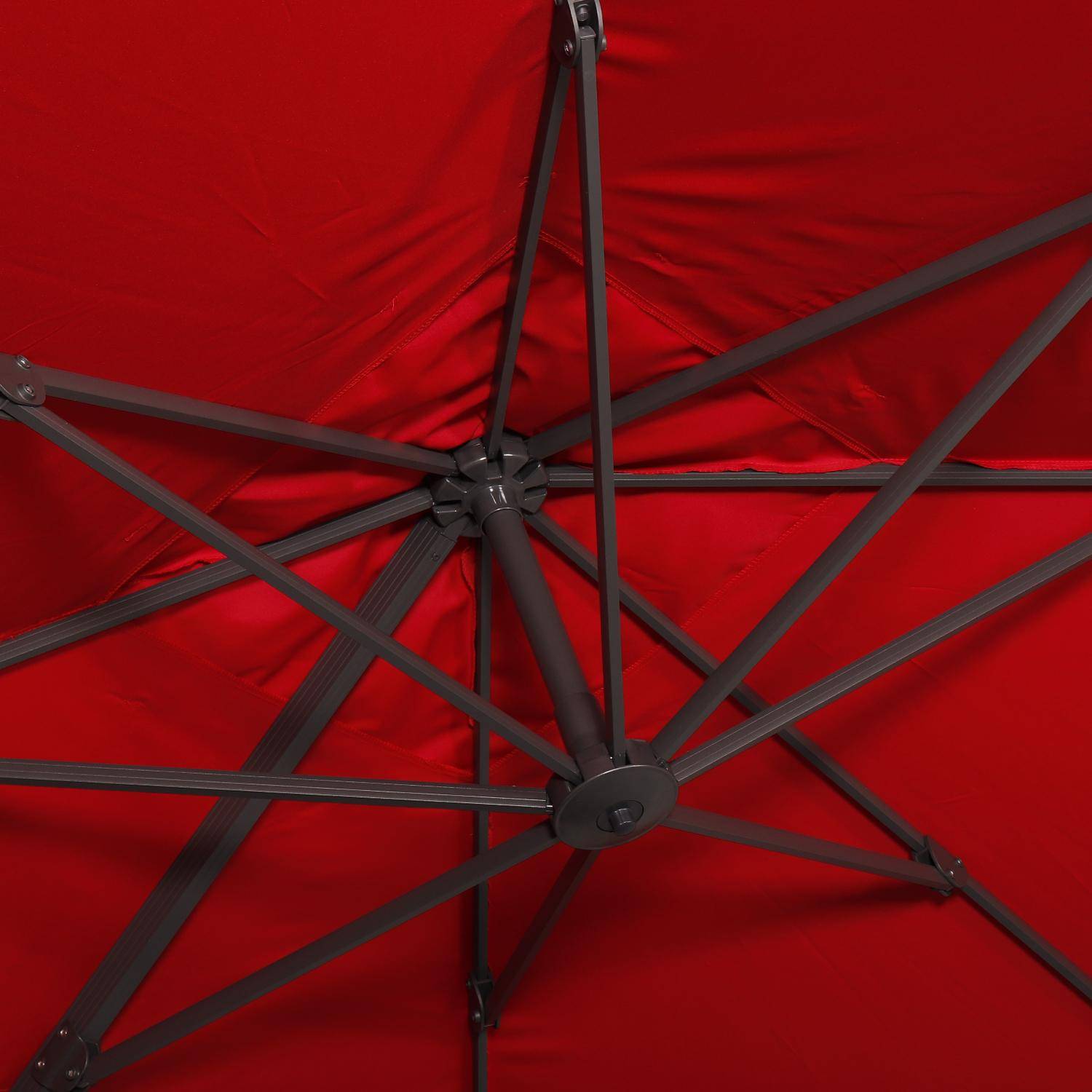Sombrilla cuadrada desplazable 3 x 3 m - Falgos - rojo - Sombrilla desplazable que se puede inclinar, plegar y girar 360°. Photo6