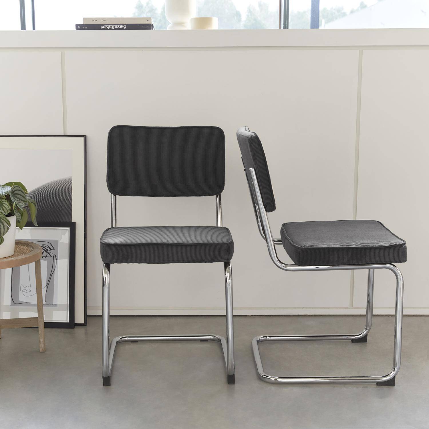 Conjunto de 2 cadeiras de veludo de bombazina cinzento escuro W46 x D54,5x H84,5cm Photo2
