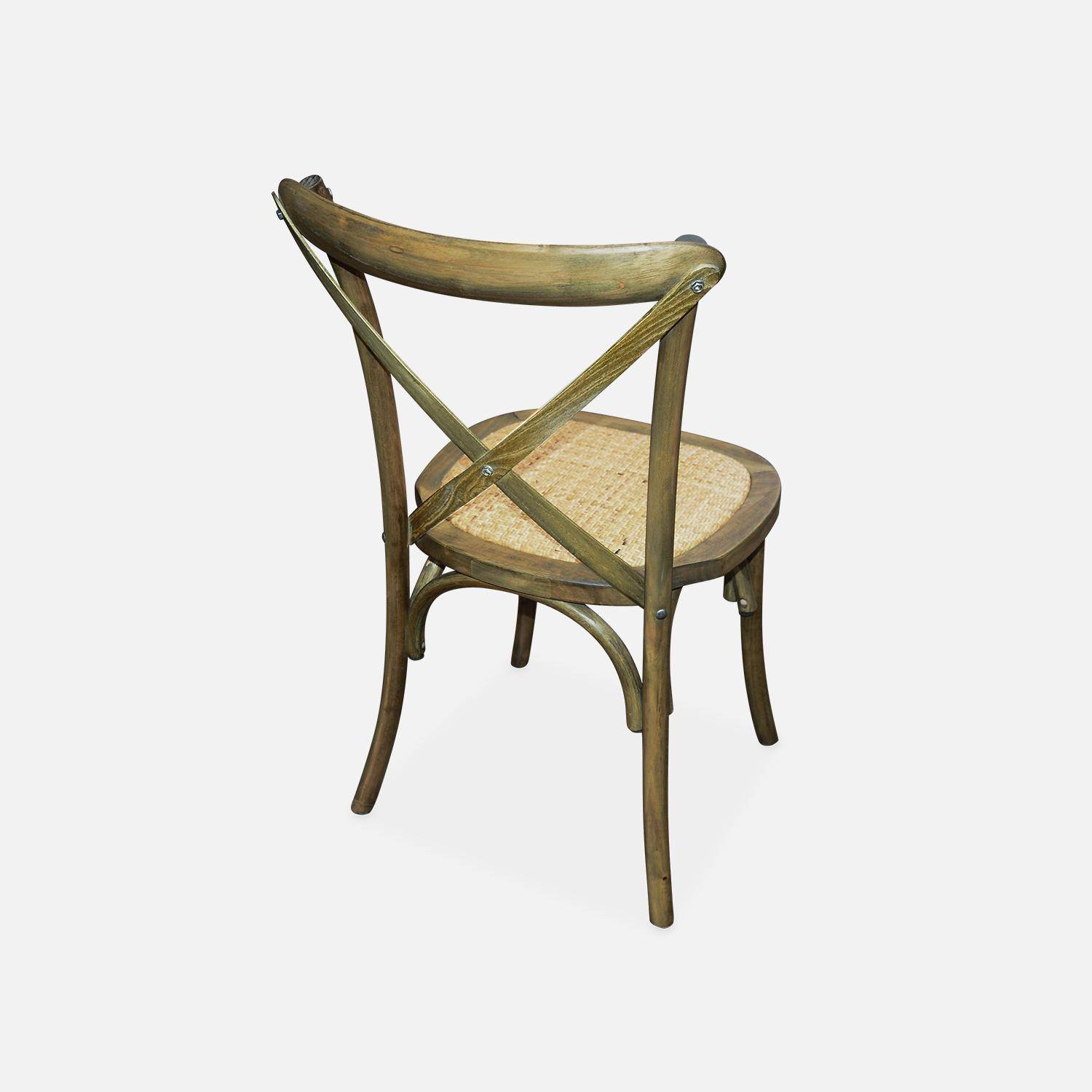 Lot de 2 chaises de bistrot en bois d'hévéa marron vieilli, vintage, assise en rotin, empilables Photo3