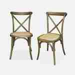 Lot de 2 chaises de bistrot en bois d'hévéa marron vieilli, vintage, assise en rotin, empilables Photo1