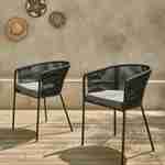Lot de 2 fauteuils de jardin en corde noire et acier galvanisé, coussin gris  Photo1