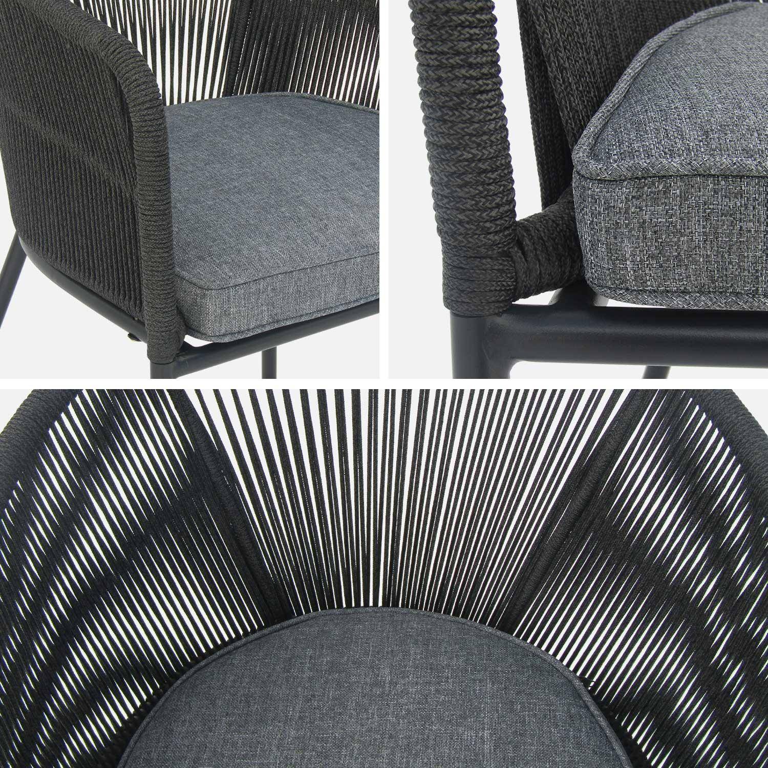 Lot de 2 fauteuils de jardin en corde noire et acier galvanisé, coussin gris  Photo4