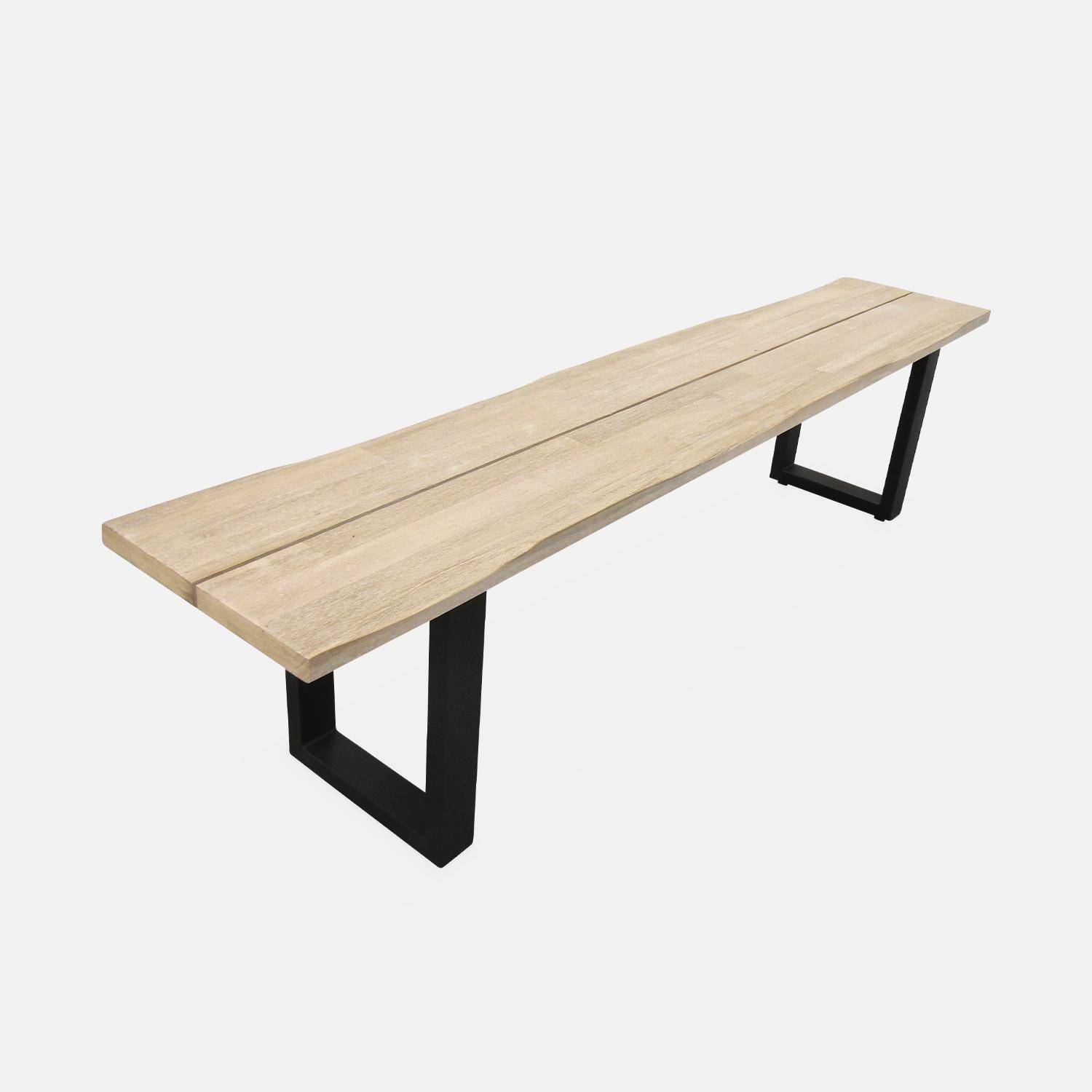 Table de jardin 6 places en bois avec bancs bois d'acacia et structure en acier noire Photo4