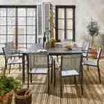 Table de jardin extensible aluminium + 8 fauteuils de jardin empilables, gris clair  Photo2