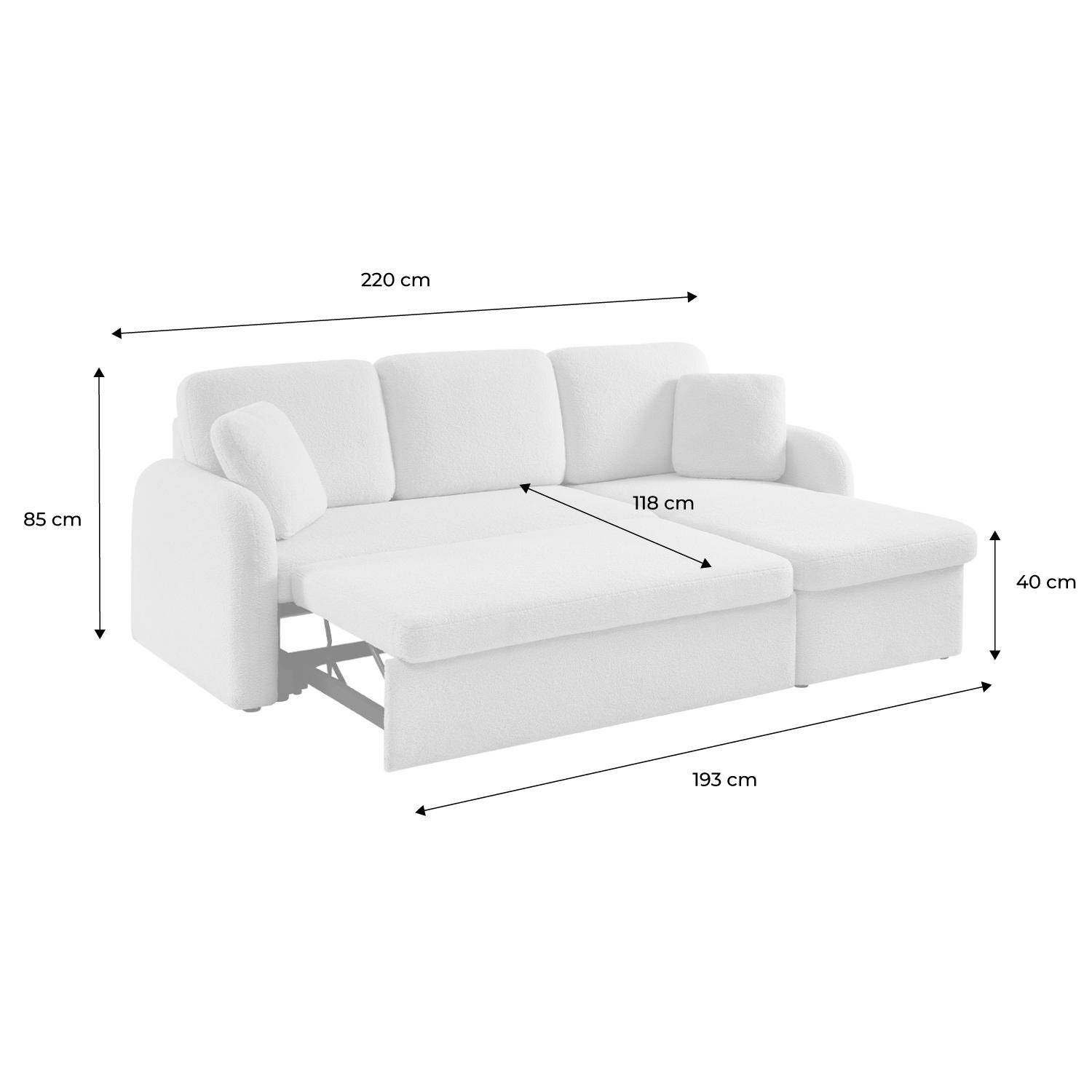 Canapé d'angle convertible en tissu bouclettes blanches - Milano - 3 places, fauteuil d'angle réversible coffre rangement lit modulable Photo7