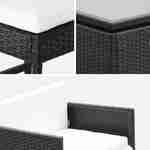 Table de jardin noire avec coussins écrus encastrable résine tressée 8 places : 4 chaises, 4 poufs 109,5 x 109,5 x 73 cm  Photo3