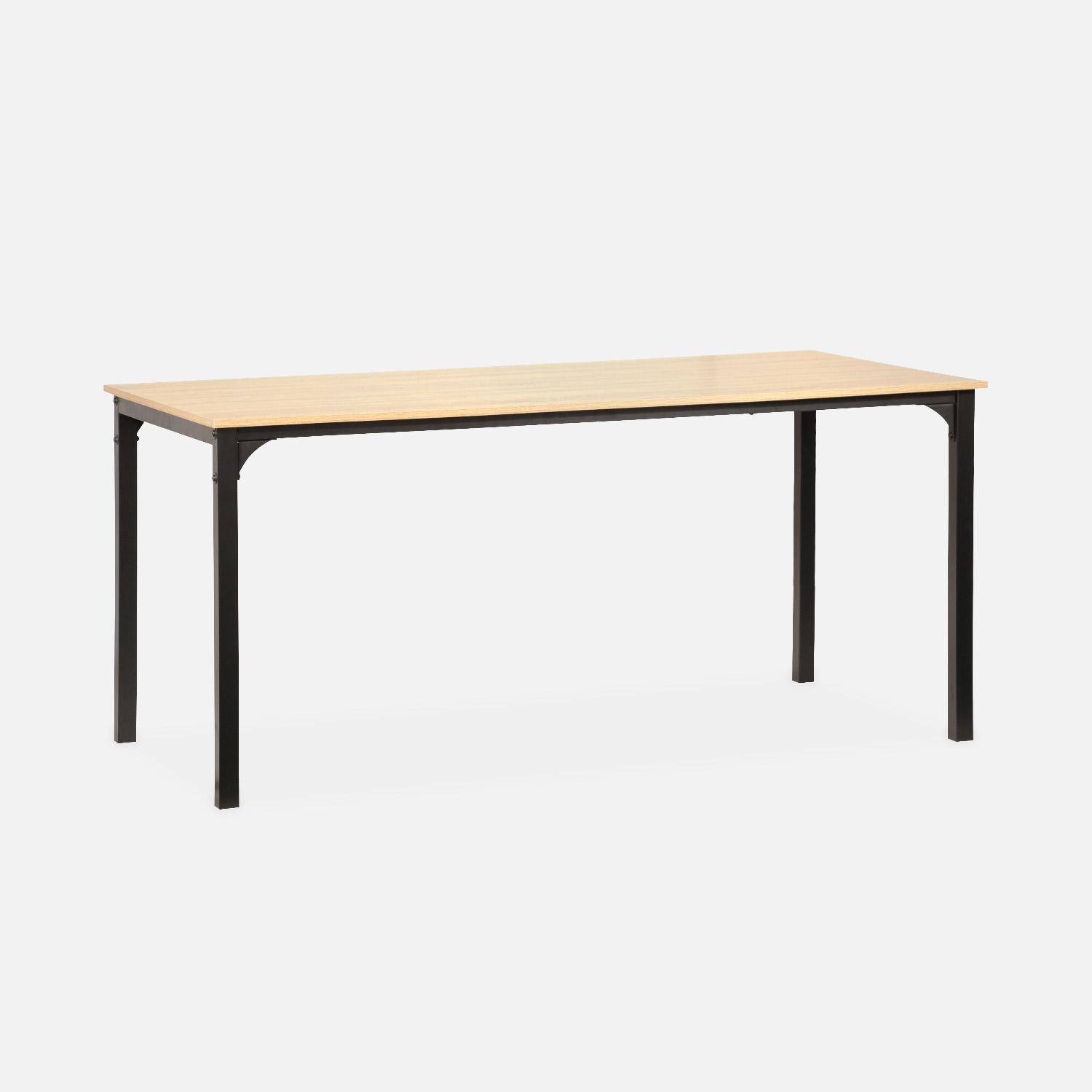 Table à manger Loft rectangulaire métal décor bois + lot de 4 chaises scandinave noires Photo6