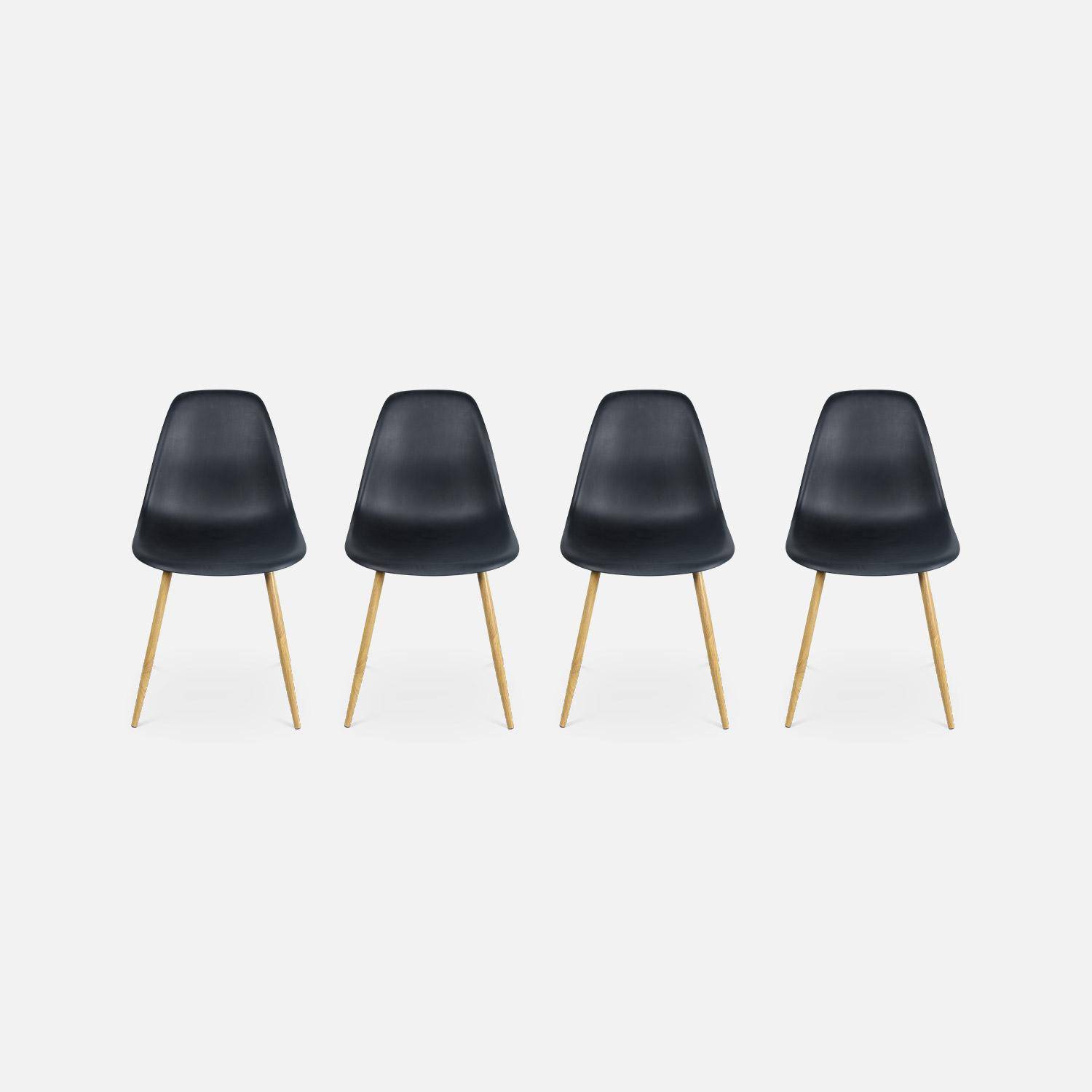 Table à manger Loft rectangulaire métal décor bois + lot de 4 chaises scandinave noires Photo4