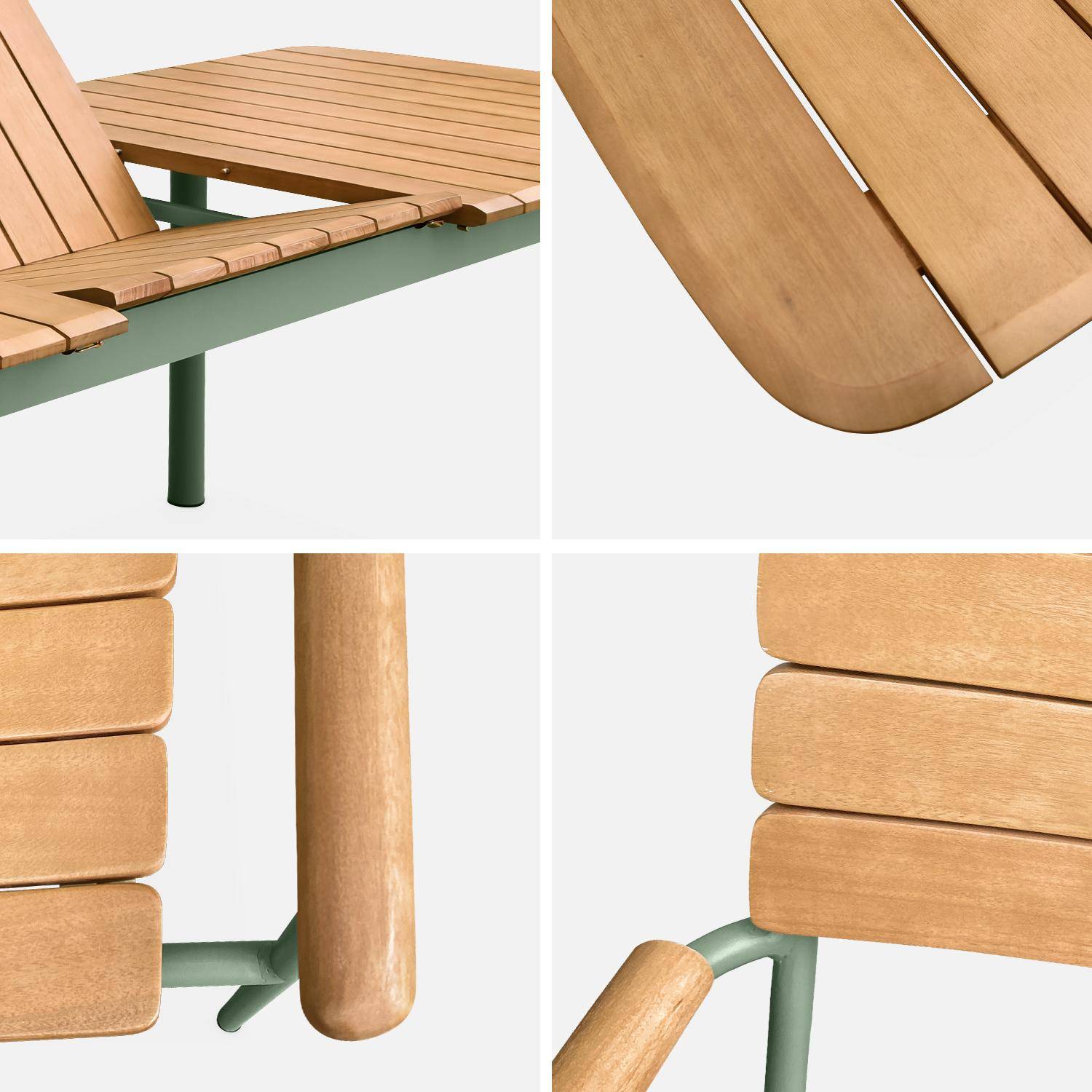 Table de jardin bois eucalyptus et aluminium 190/253cm,  Samana,  avec lot de 8 chaises, structure vert d'eau Photo7