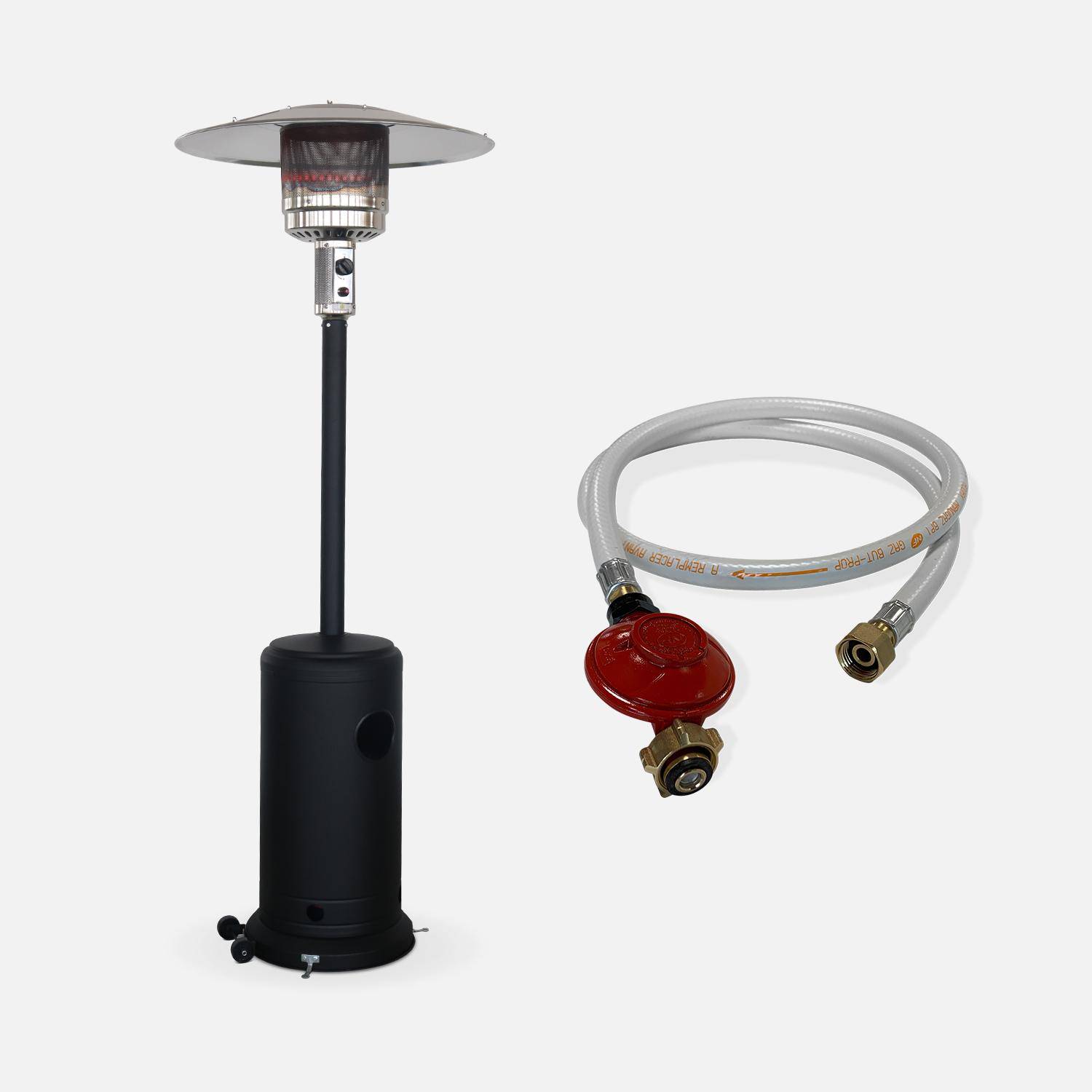 Parasol chauffant gaz noir 13kW + Kit tuyau flexible de gaz + détendeur Propane Photo1
