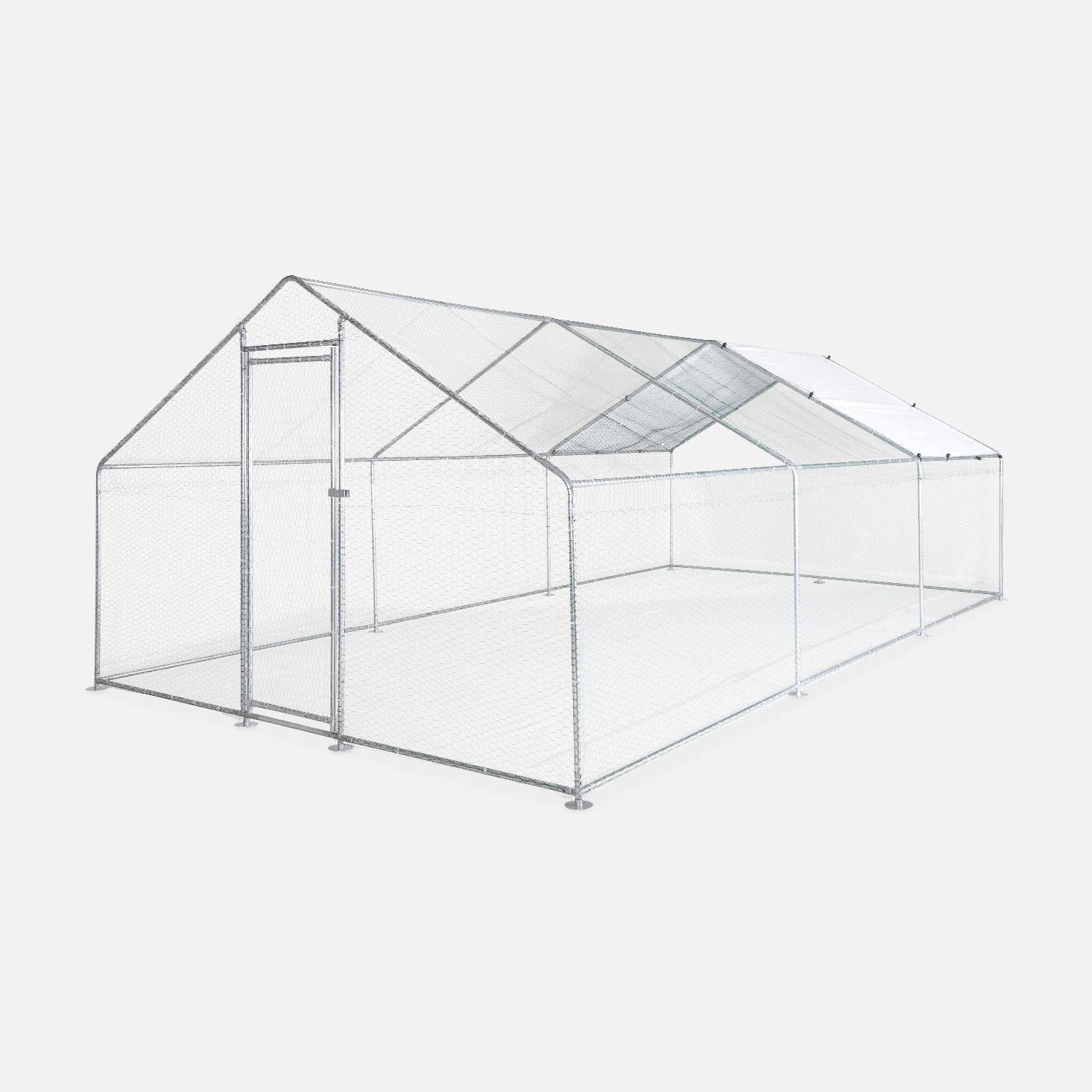 Enclos pour poulailler 18 m² - Babette - Volière en acier galvanisé, bâche de toit imperméable et anti UV, porte avec loquet, enclos pour animaux 3x6m Photo1