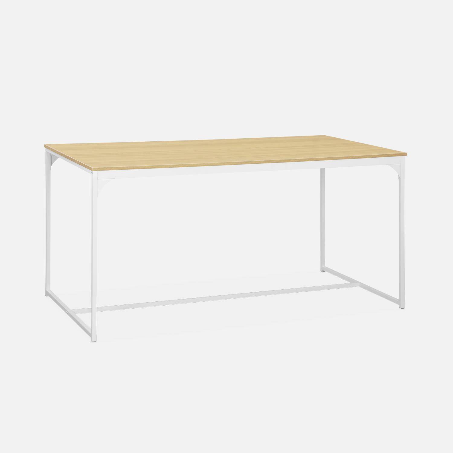 Table à manger rectangulaire métal et décor bois + 4 chaises scandinaves grises Photo6