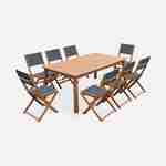 Conjunto de mobiliário de jardim em madeira extensível - Almeria - Mesa extensível grande 180/240cm, 8 cadeiras, em madeira de eucalipto FSC oleada e textilene taupe Photo2