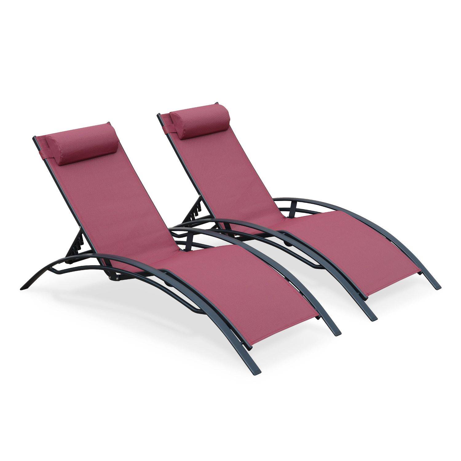 Duo aus Sonnenliegen aus Aluminium - Louisa Bordeaux - Liegestühle aus Aluminium und Textilene Photo1