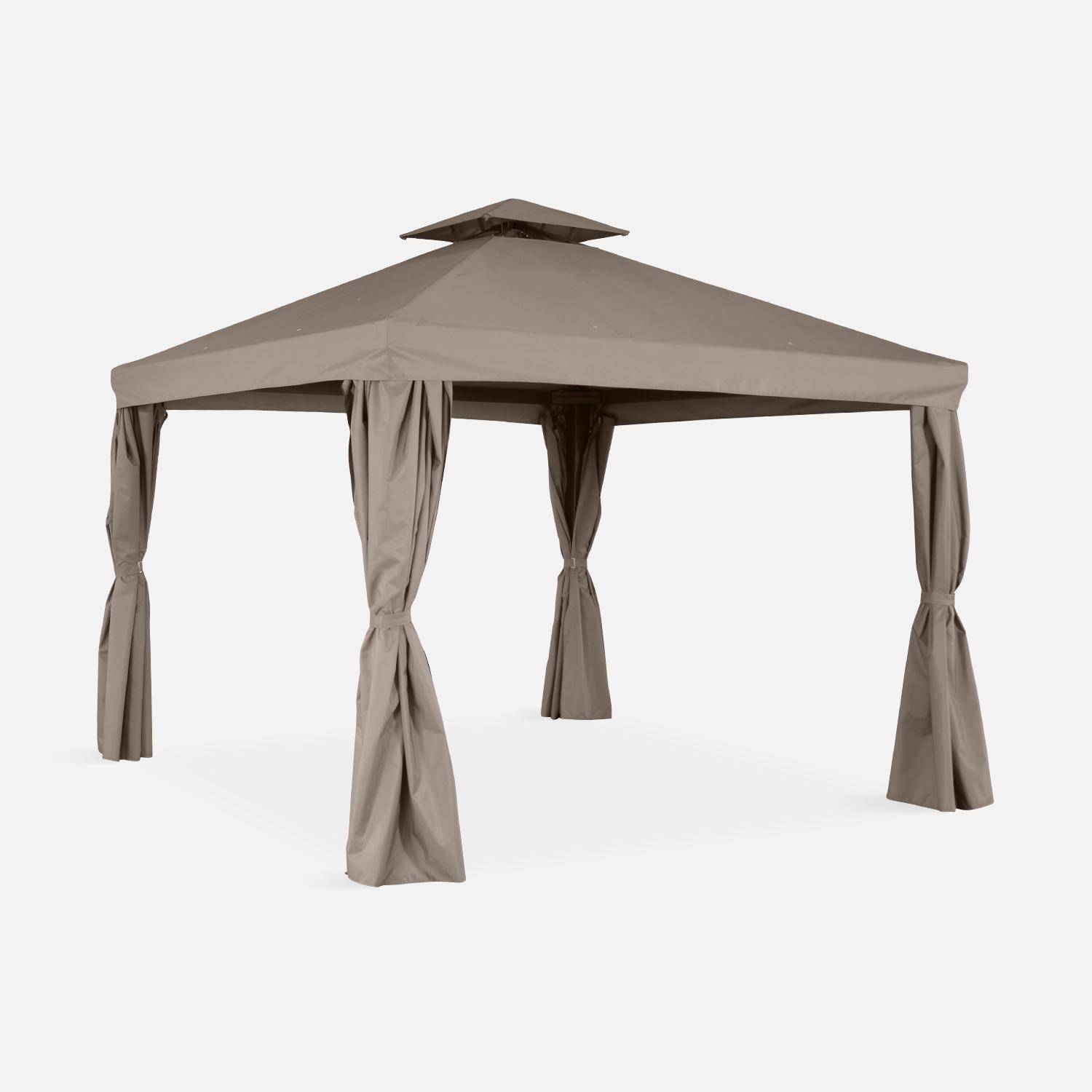 Pérgola de aluminio - Divodorum 3x3m - Lona taupe - Cenador con cortinas, estructura de aluminio Photo1