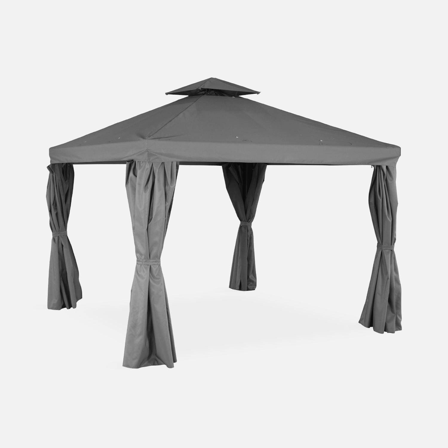 Pérgola de aluminio - Divodorum 3x3m - Lona gris - Cenador con cortinas, estructura de aluminio Photo1