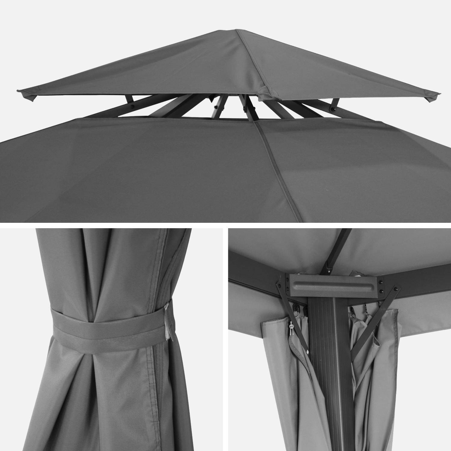 Pergola aluminium - Divodorum 3x3m -  Toile grise - Tonnelle avec rideaux, structure aluminium Photo4