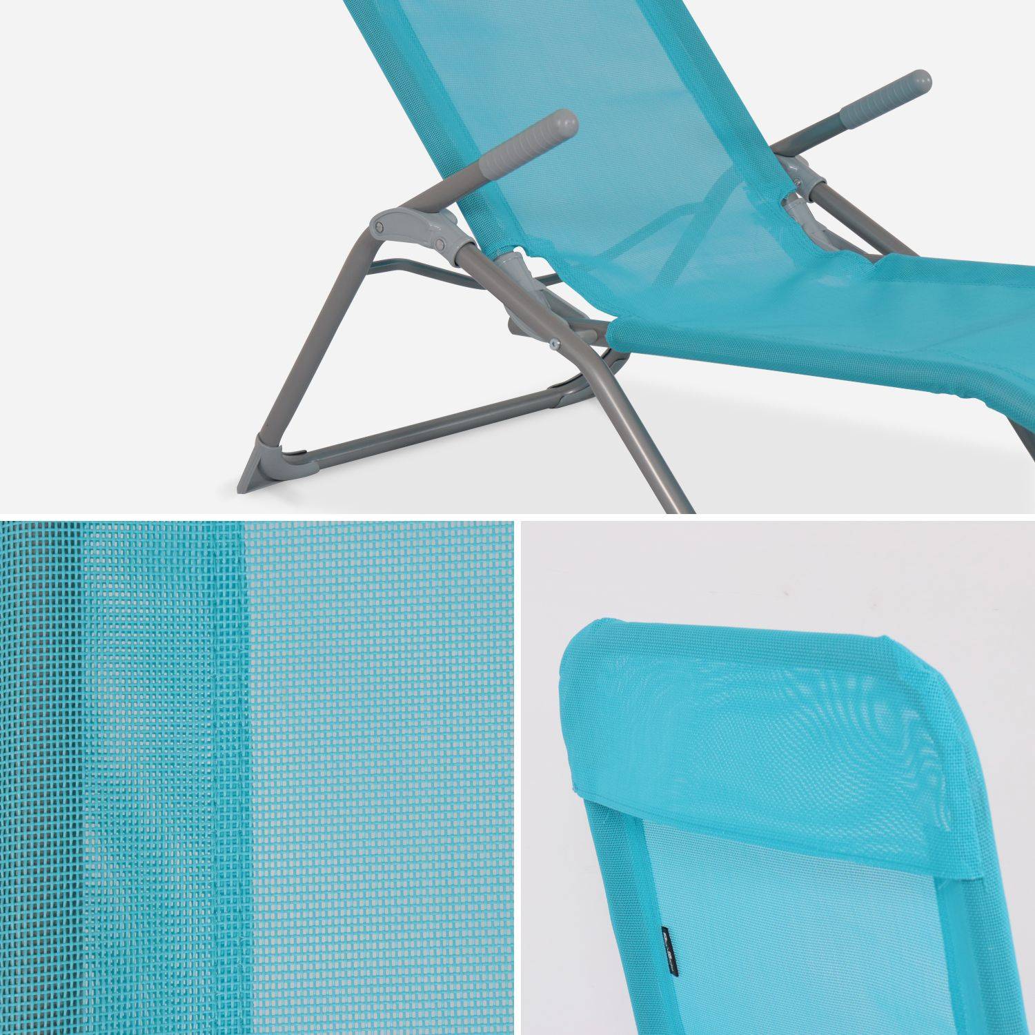 Set mit 2 klappbaren Sonnenliegen - Levito Türkis - Textilene-Liegestühle mit 2 Positionen, Liegestühle Photo4