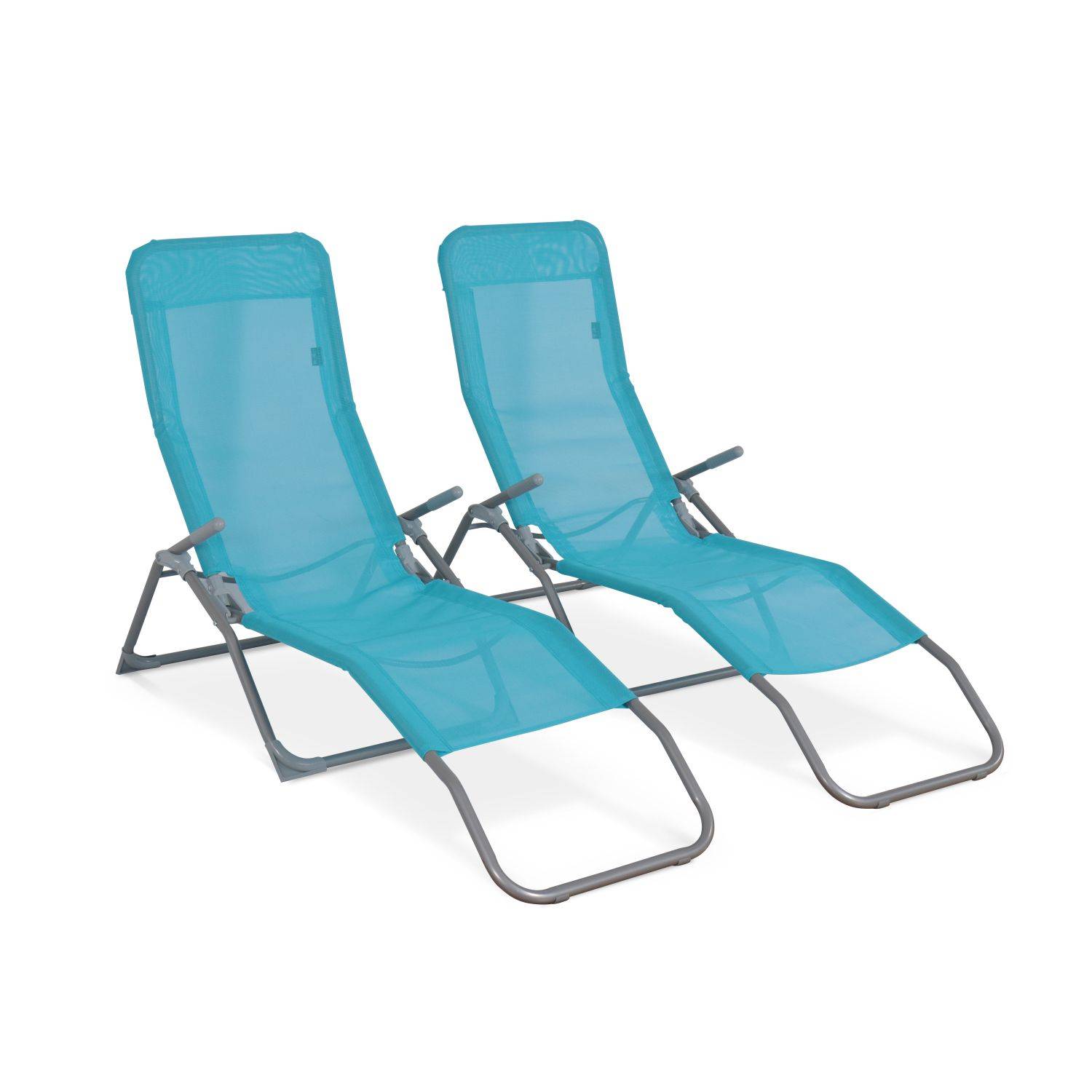 Set mit 2 klappbaren Sonnenliegen - Levito Türkis - Textilene-Liegestühle mit 2 Positionen, Liegestühle Photo2