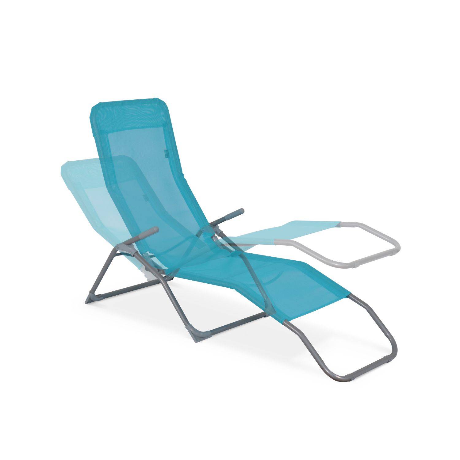 Lot de 2 bains de soleil pliants - Levito Turquoise - Transats textilène, 2 positions, chaises longues pliables Photo3