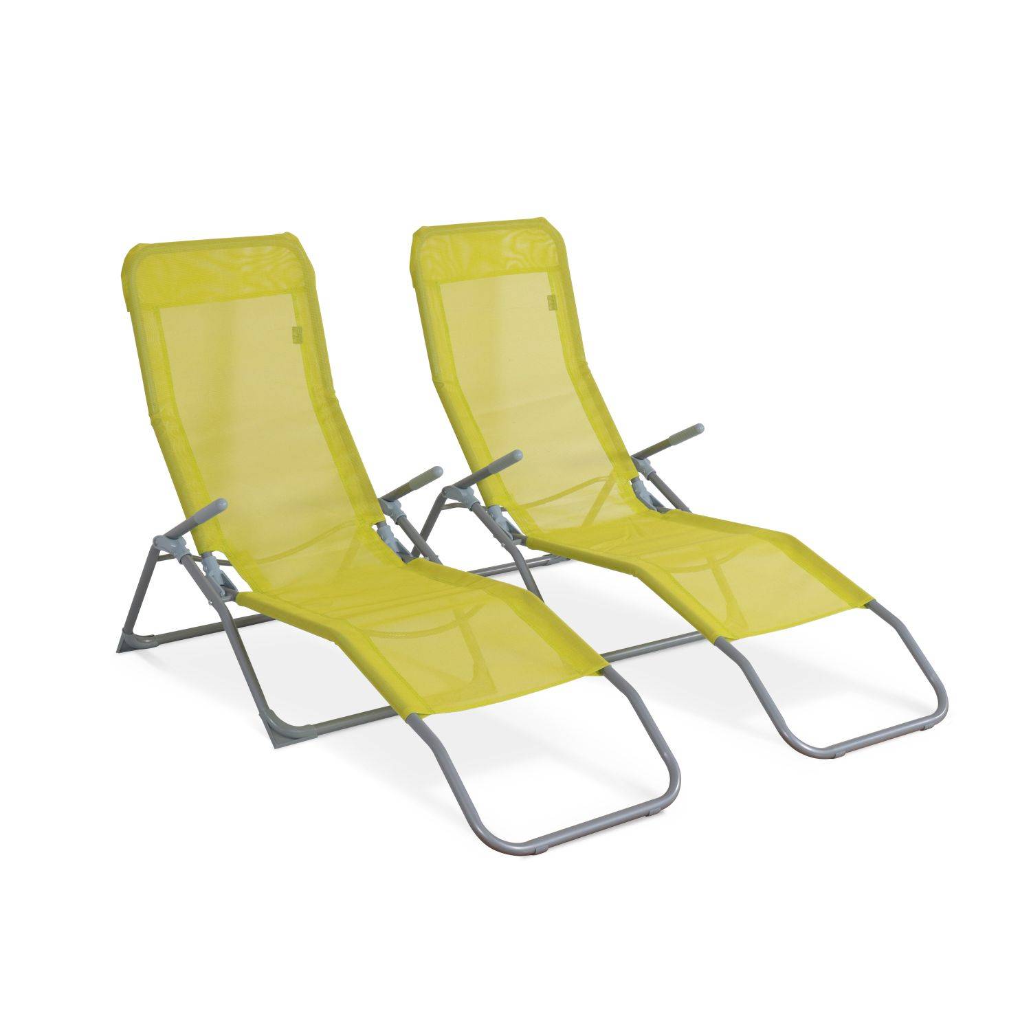Lot de 2 bains de soleil pliants - Levito Vert - Transats textilène, 2 positions, chaises longues pliables Photo2