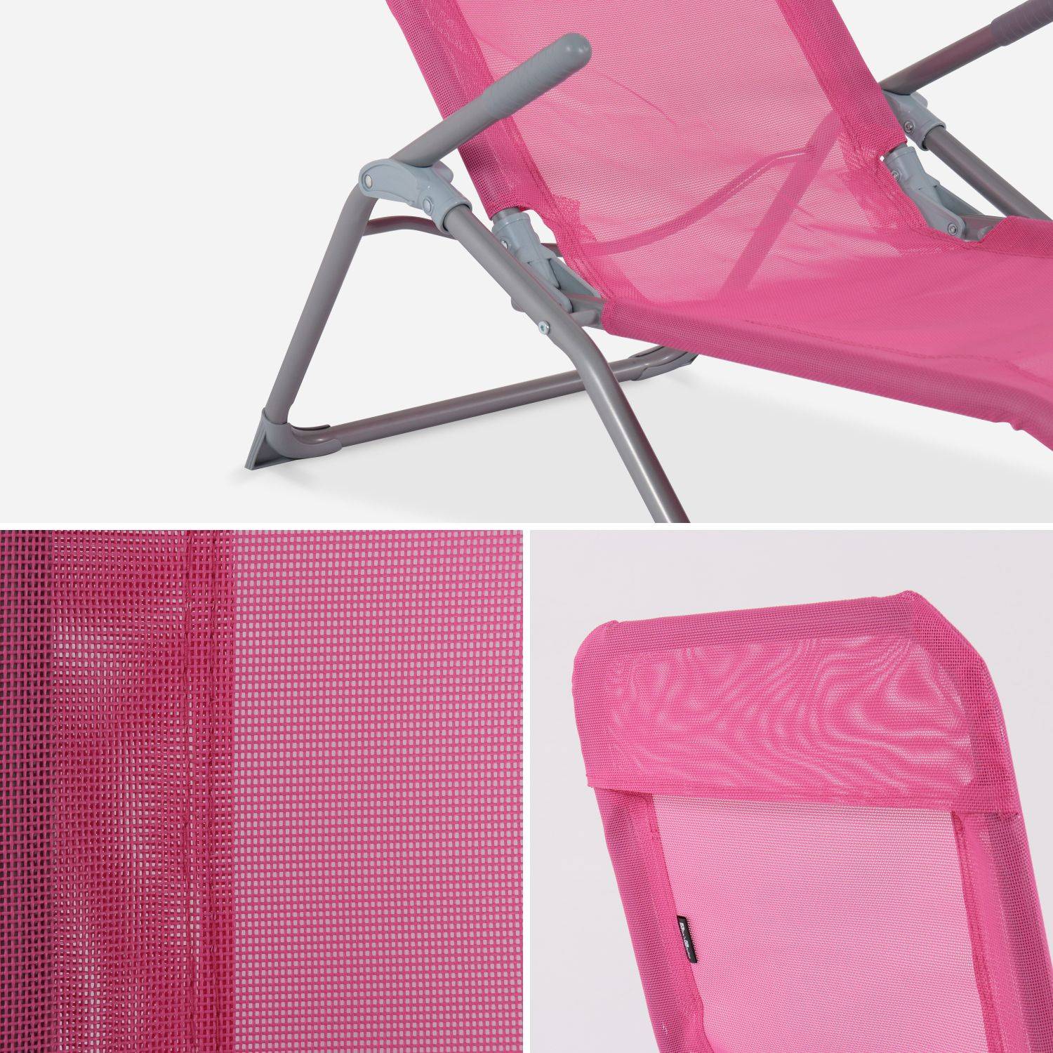 Set van 2 opvouwbare ligstoelen - Levito Roze - Ligstoelen van textileen, 2 posities, opvouwbare ligstoelen Photo4