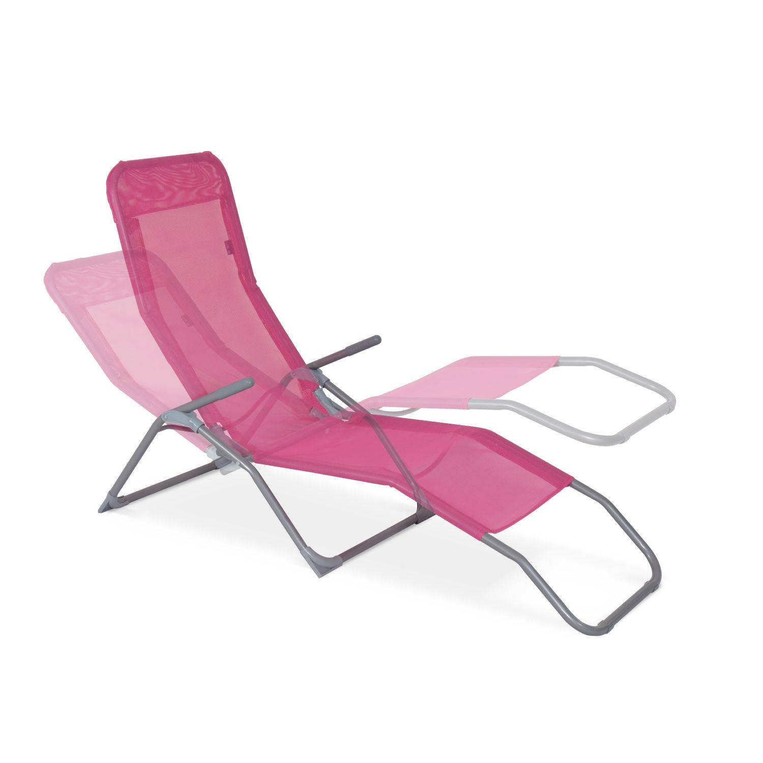 Set van 2 opvouwbare ligstoelen - Levito Roze - Ligstoelen van textileen, 2 posities, opvouwbare ligstoelen Photo3
