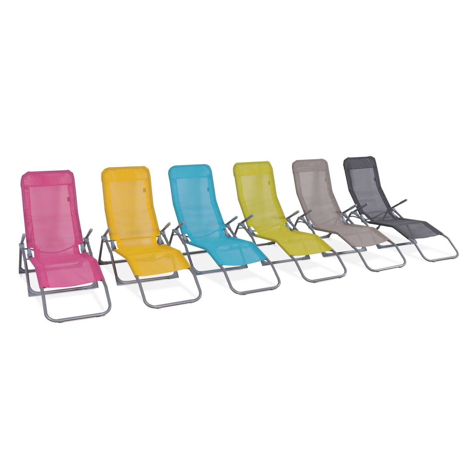 Set mit 2 klappbaren Sonnenliegen - Levito Rosa - Textilene-Liegestühle mit 2 Positionen, Liegestühle Photo6