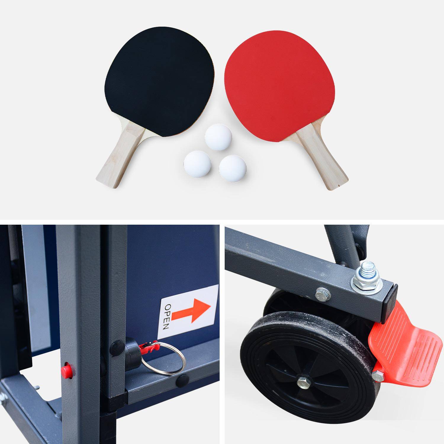 Table de ping pong INDOOR bleue - table pliable avec 2 raquettes et 3 balles, pour utilisation intérieure, sport tennis de table Photo5