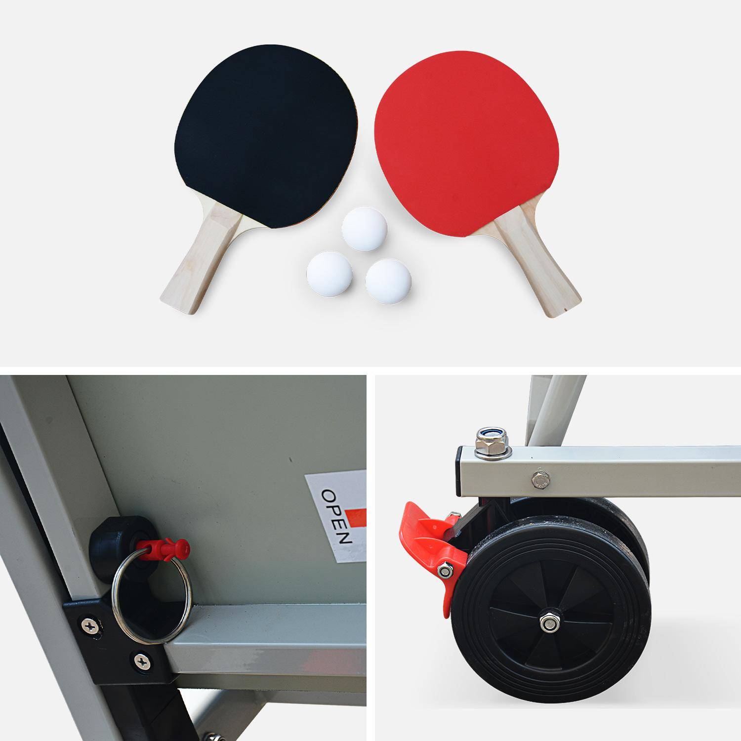 Table de ping pong OUTDOOR bleue - table pliable avec 2 raquettes et 3 balles, pour utilisation extérieure, sport tennis de table Photo5