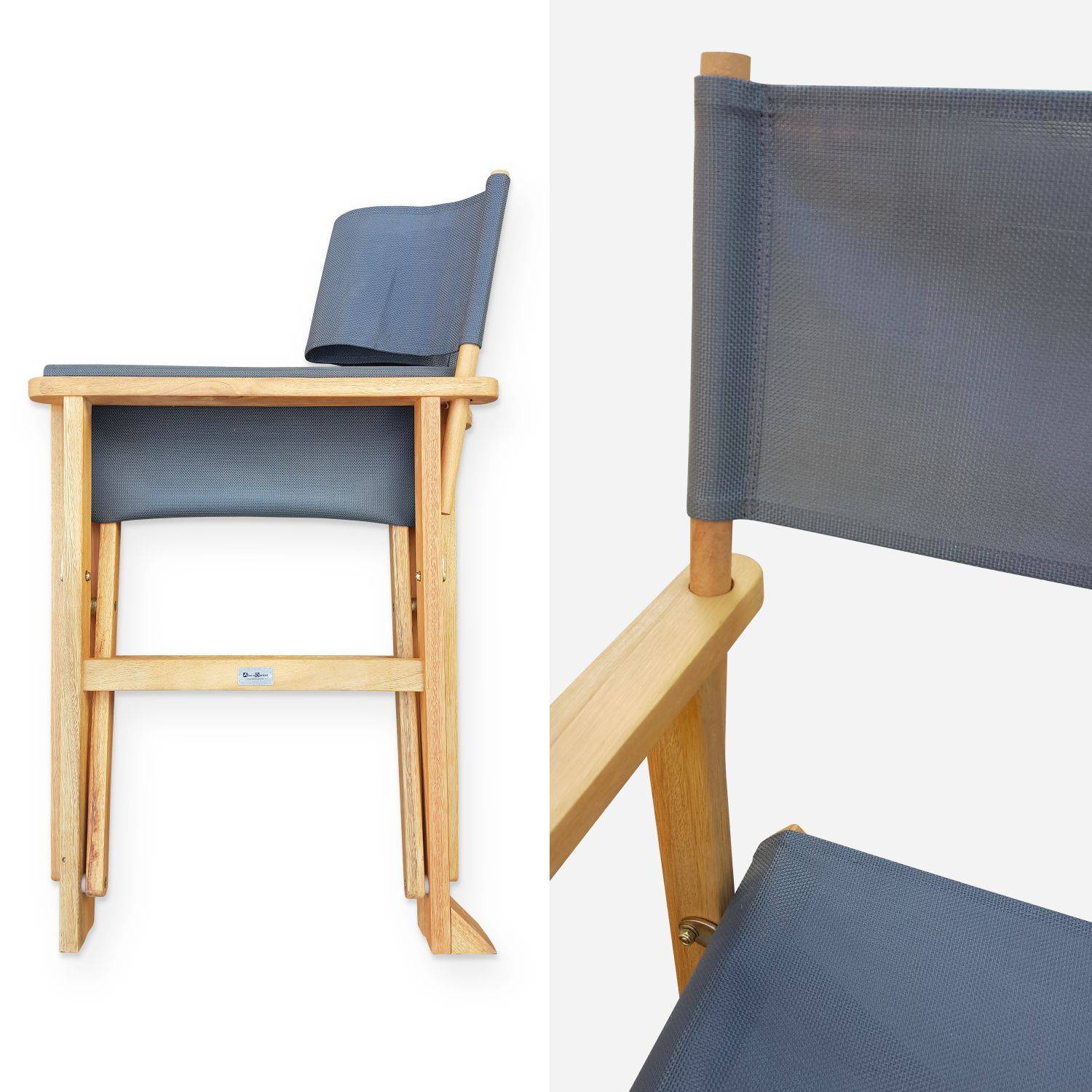 Set van 2 regisseurstoelen, opvouwbaar, met armleuningen, BANDERAS, van FSC eucalyptus en textileen grijs antraciet Photo4
