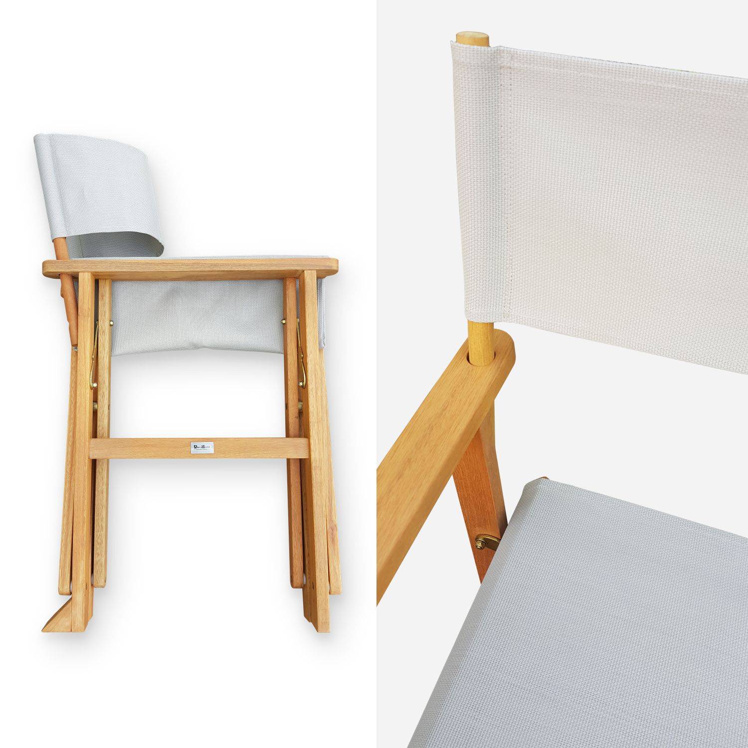 Lot de 2 fauteuils réalisateur, pliables, avec accoudoirs, BANDERAS, en eucalyptus FSC et textilène gris clair Photo4