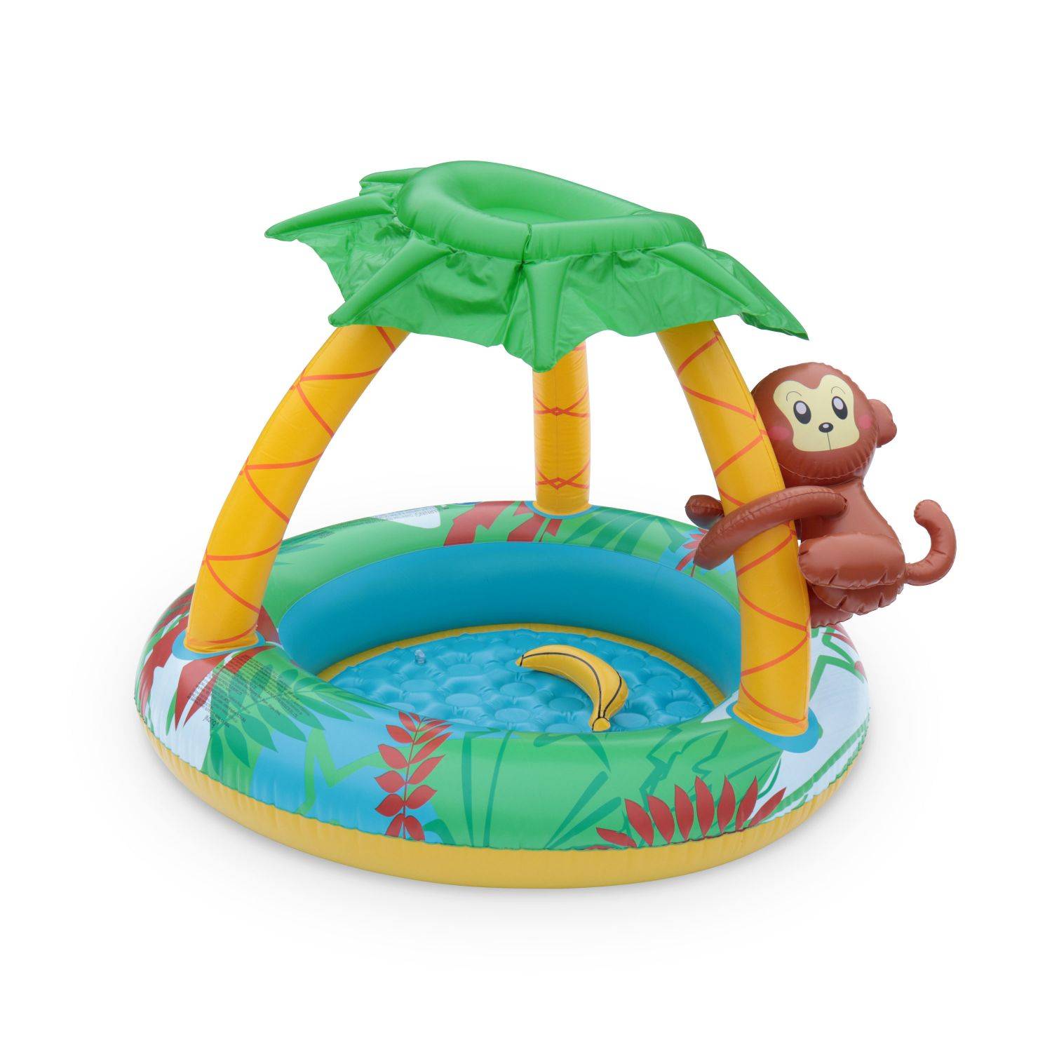 Jungle Pierenbad opblaasbaar JUNGLE, babybad met zonnescherm en speelgoed, 100 x 80 cm