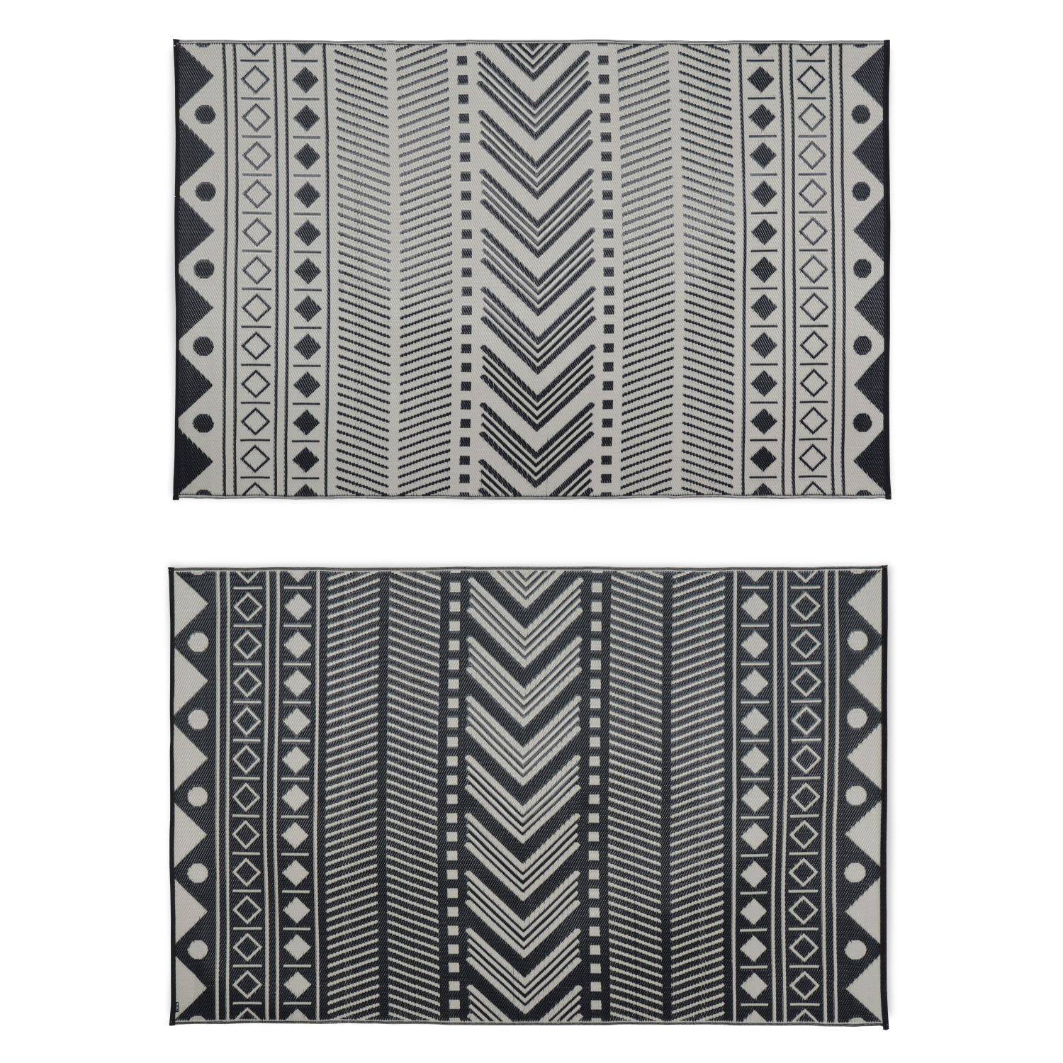 Tapis d’extérieur 180x270cm BAMAKO - Rectangulaire, motif ethnique noir / beige, jacquard, réversible, indoor / outdoor Photo2