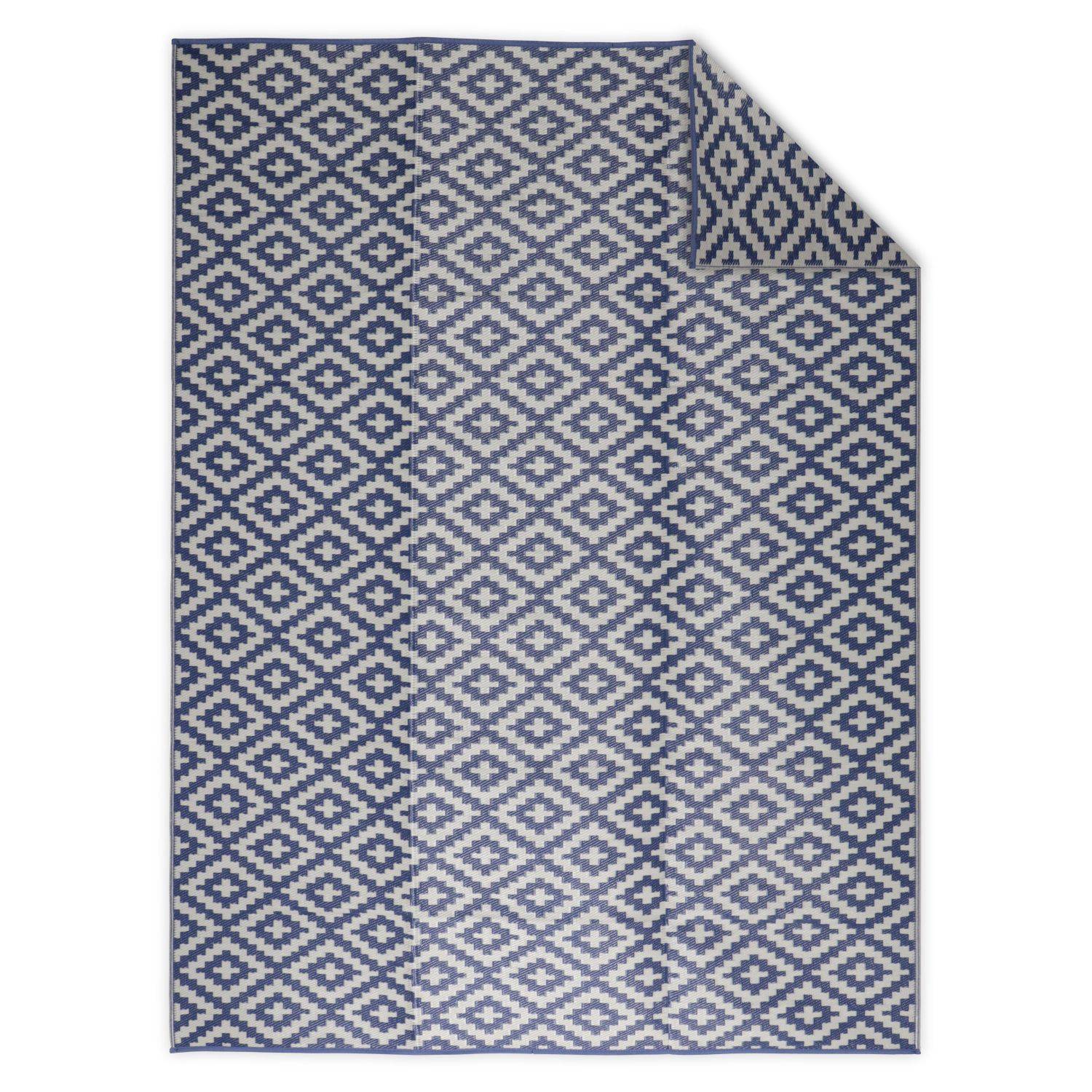 Tapete exterior 270x360cm STOCKHOLM - Rectangular, padrão diamante azul / bege, jacquard, reversível, interior / exterior, Photo1