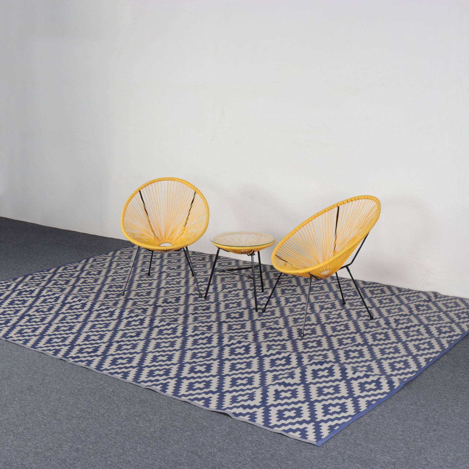 Tapis d’extérieur 270x360cm STOCKHOLM - Rectangulaire, motif losanges bleu / beige, jacquard, réversible, indoor / outdoor, Photo4