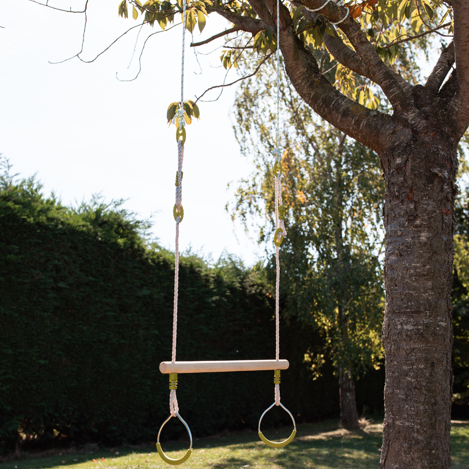 Trapèze bois avec paire d’anneaux métal pour portique de 2 à 2,5m, agrès balançoire, accessoire Photo3