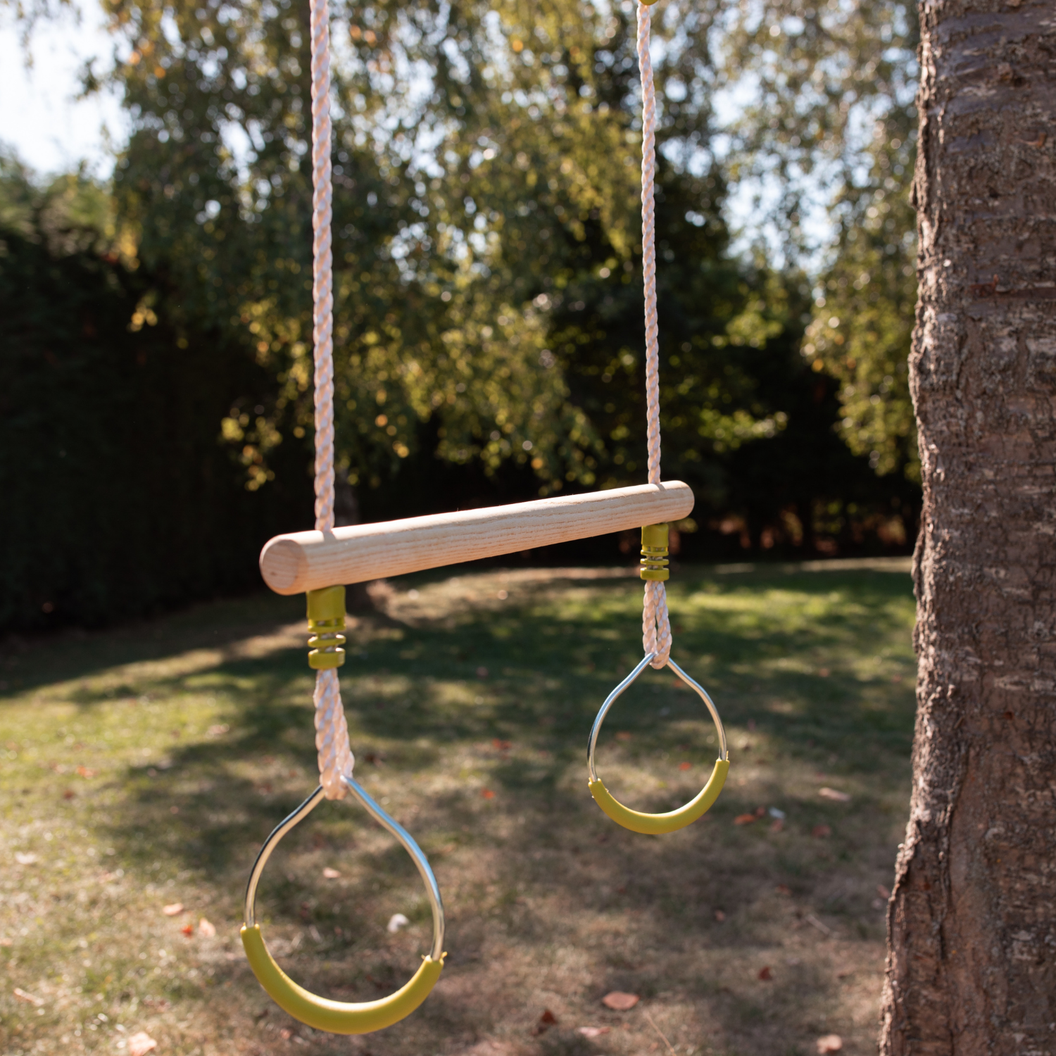 Trapecio de madera con un par de anillos metálicos para pórtico de 2 a 2.5 m, aparato de columpio, accesorio Photo1