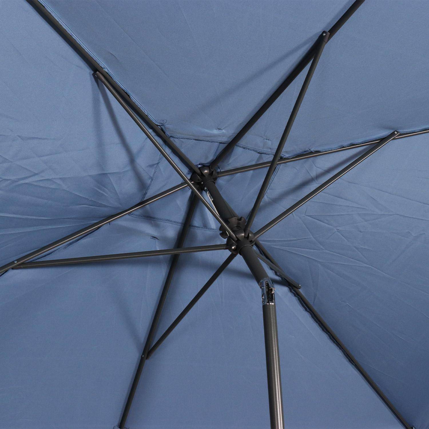 Parasol droit rectangulaire 2x3m - Touquet bleu grisé - mât central en aluminium orientable et manivelle d'ouverture Photo6