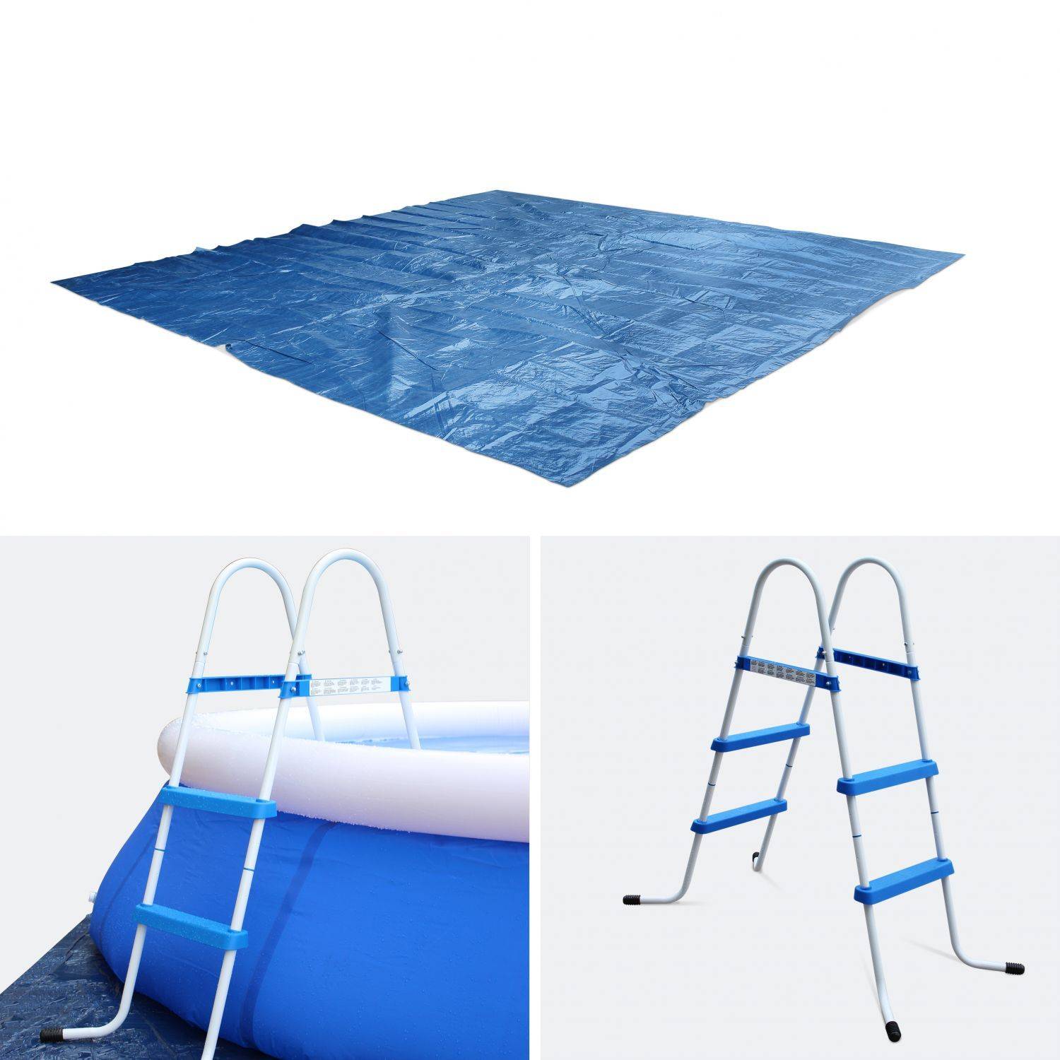 Kit piscine Cristal gonflable bleue autoportante ronde Ø420x84cm avec pompe de filtration, bâche de protection, tapis de sol et échelle Photo5