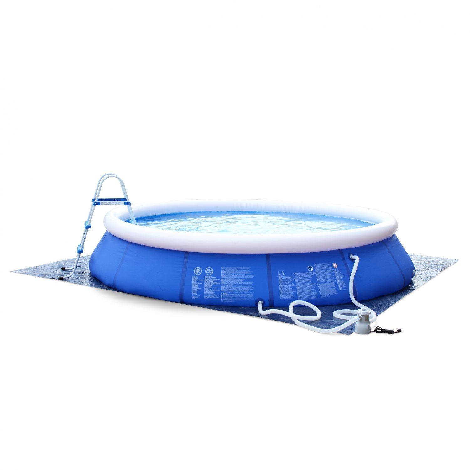 Kit piscine Cristal gonflable bleue autoportante ronde Ø420x84cm avec pompe de filtration, bâche de protection, tapis de sol et échelle Photo2