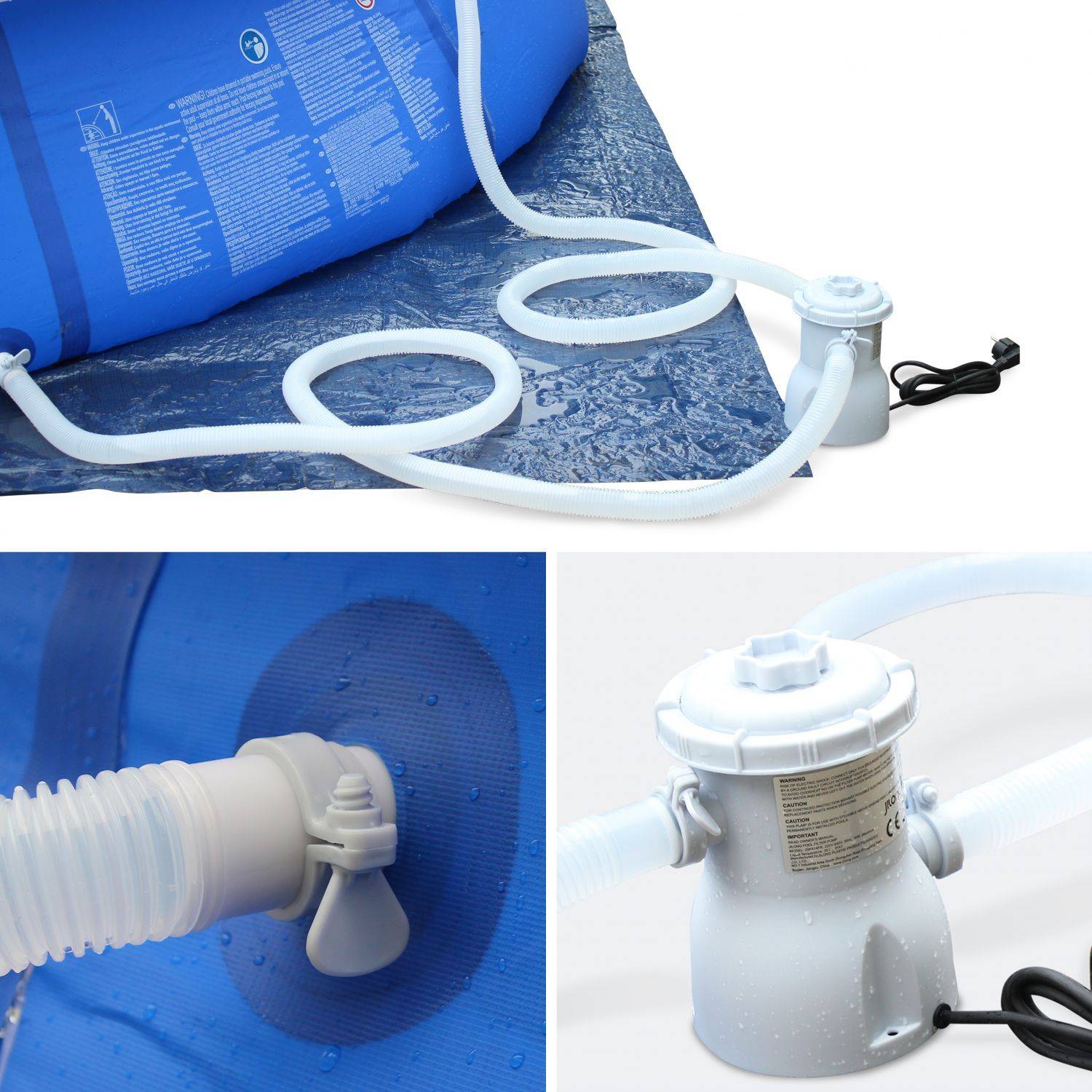 Kit piscine Cristal gonflable bleue autoportante ronde Ø420x84cm avec pompe de filtration, bâche de protection, tapis de sol et échelle Photo6