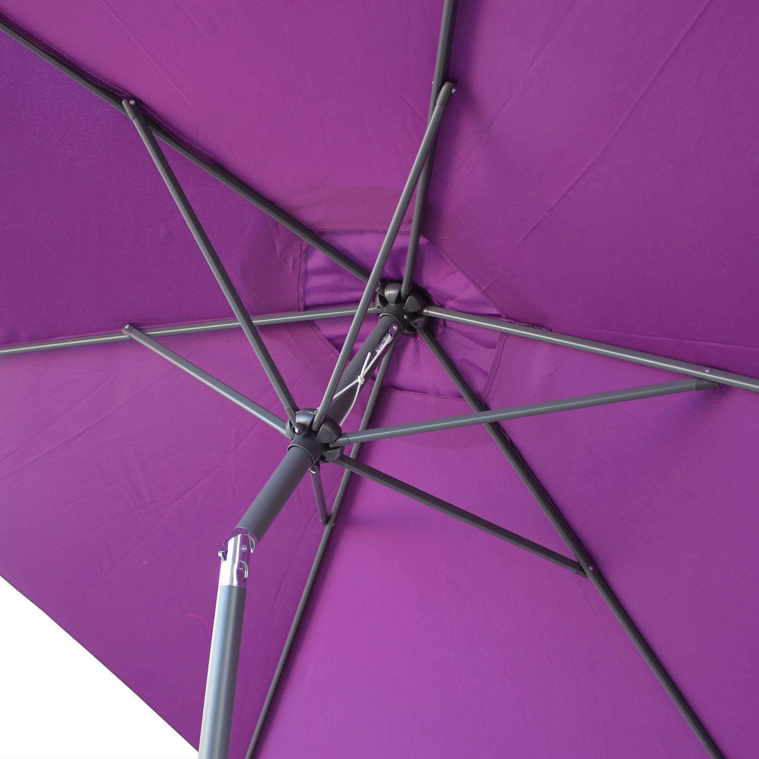 Parasol droit rond Ø300cm - Touquet Prune - mât central en aluminium orientable et manivelle d'ouverture Photo4