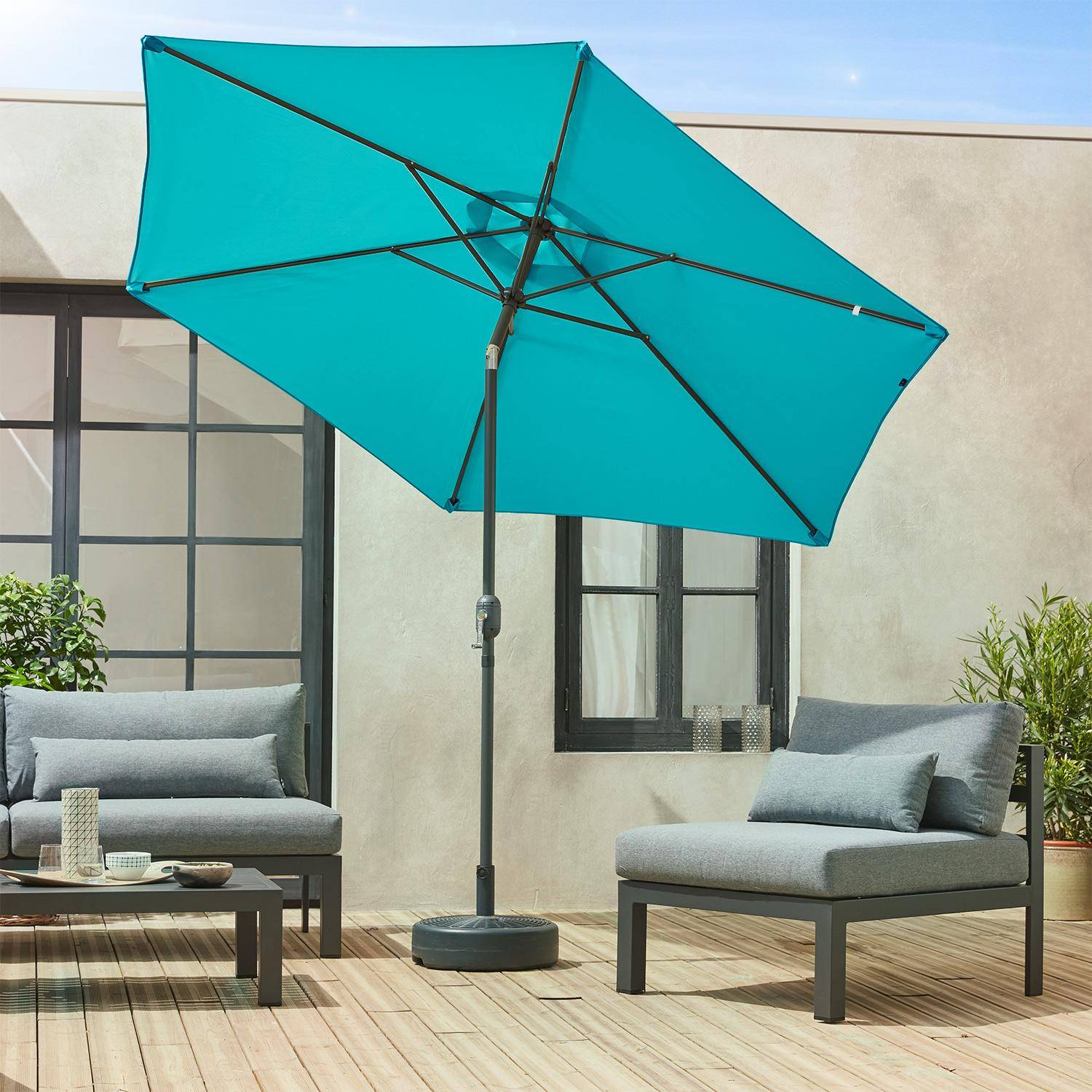 Parasol de jardín, parasol rojo, mástil central, inclinable, Turquesa, 300cm, Touquet Photo2