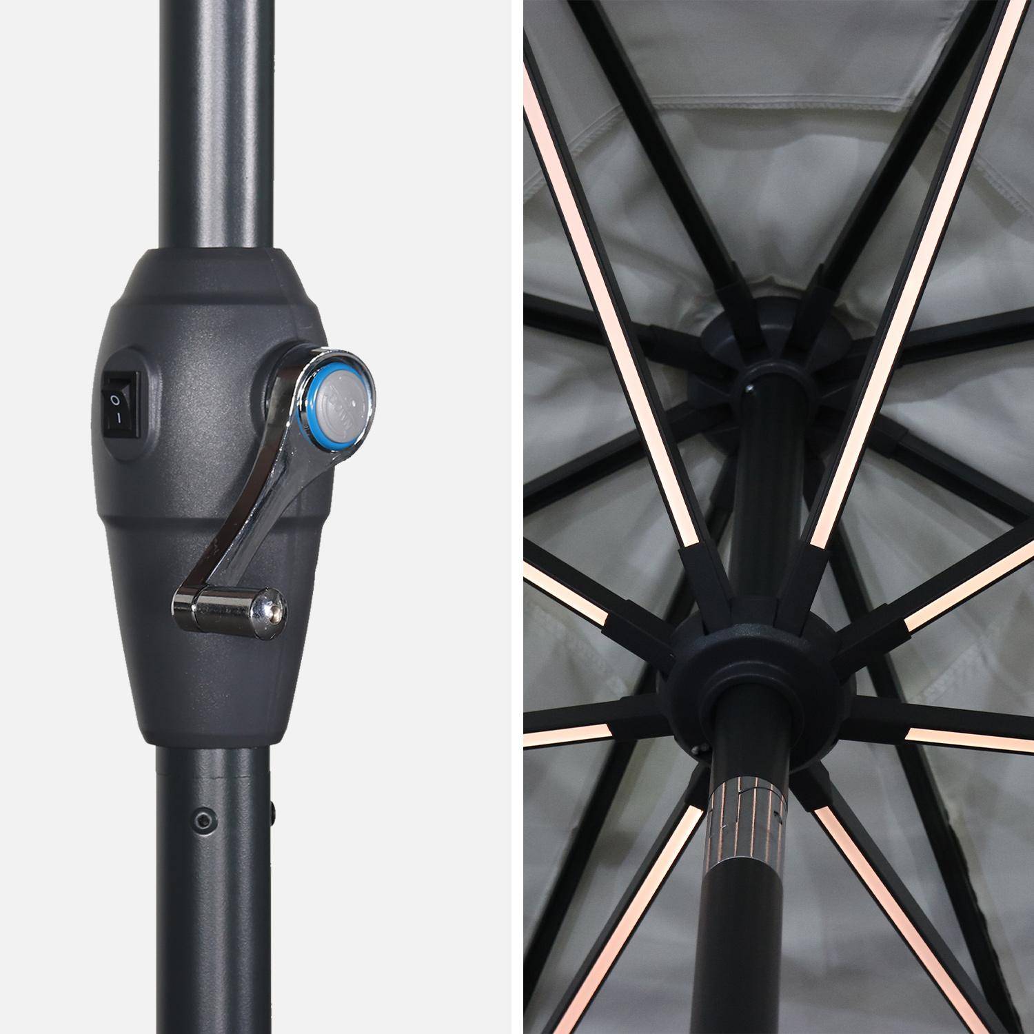 Ombrellone, modello: LED, forma rotonda, Ø2,7m - modello: Helios, colore: Ecru/Panna - Ombrellone con palo centrale, con luce integrata e manovella di apertura Photo4
