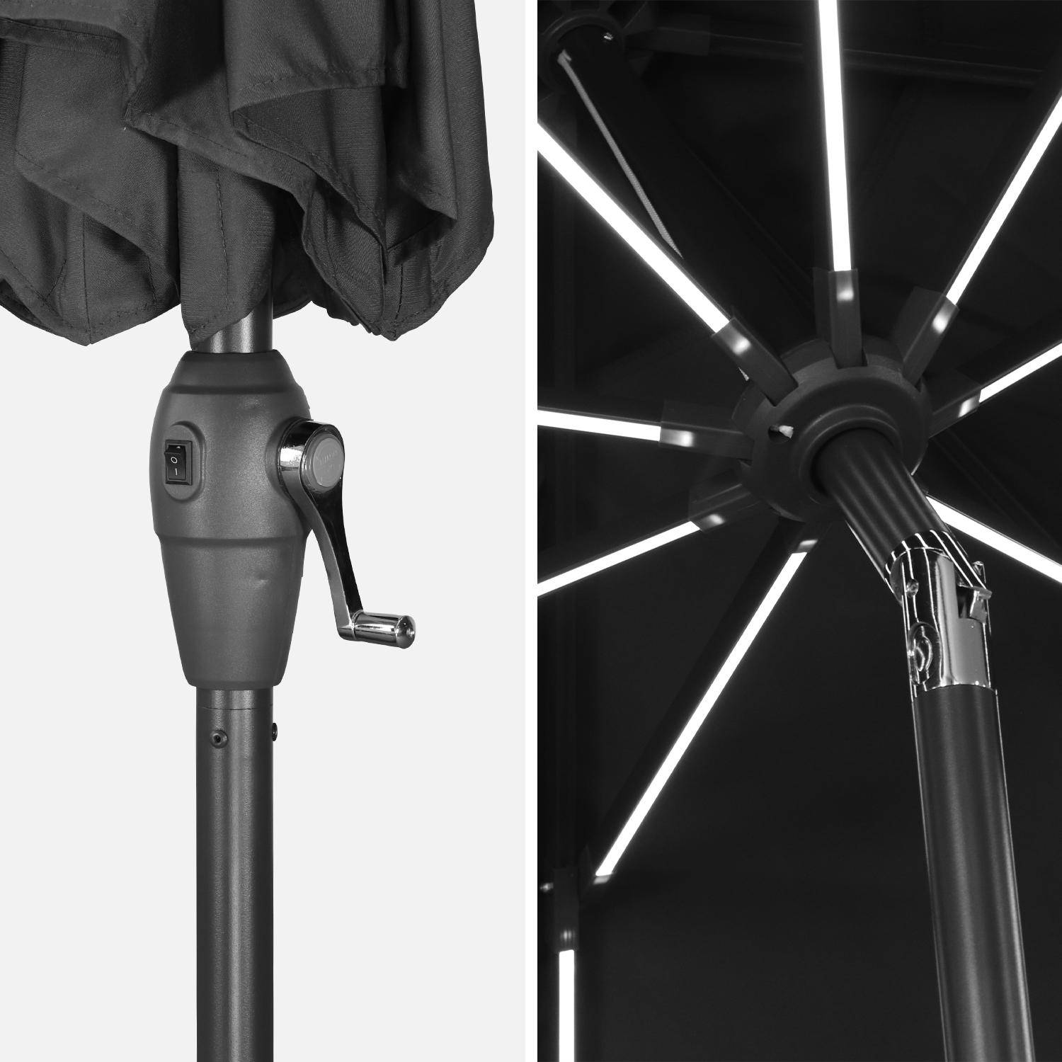 Ombrellone, modello: LED, forma rotonda, Ø2,7m - modello: Helios, colore: Grigio - Ombrellone con palo centrale, con luce integrata e manovella di apertura Photo5