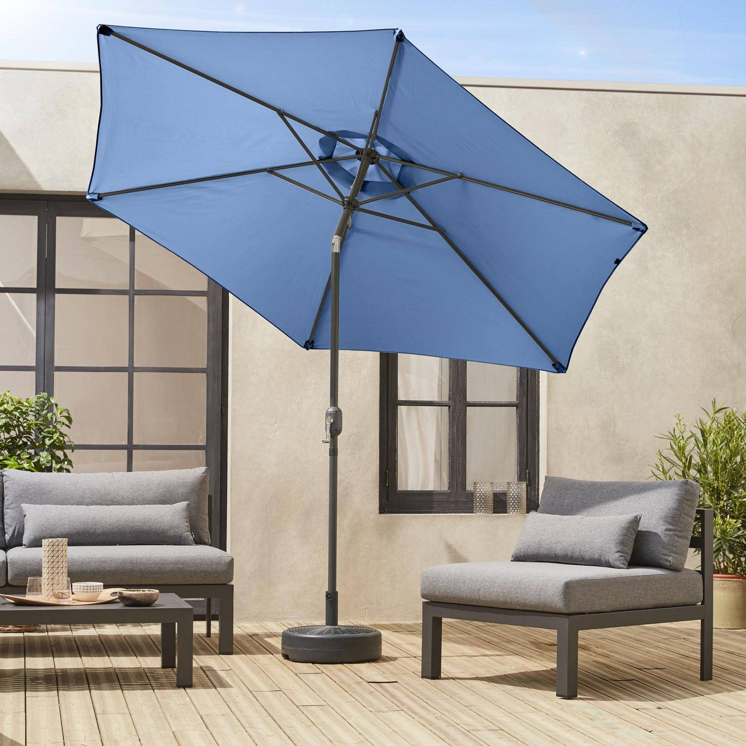 Parasol jardín, parasol rojo, mástil central, inclinable, azul gris, 300cm, Touquet Photo2