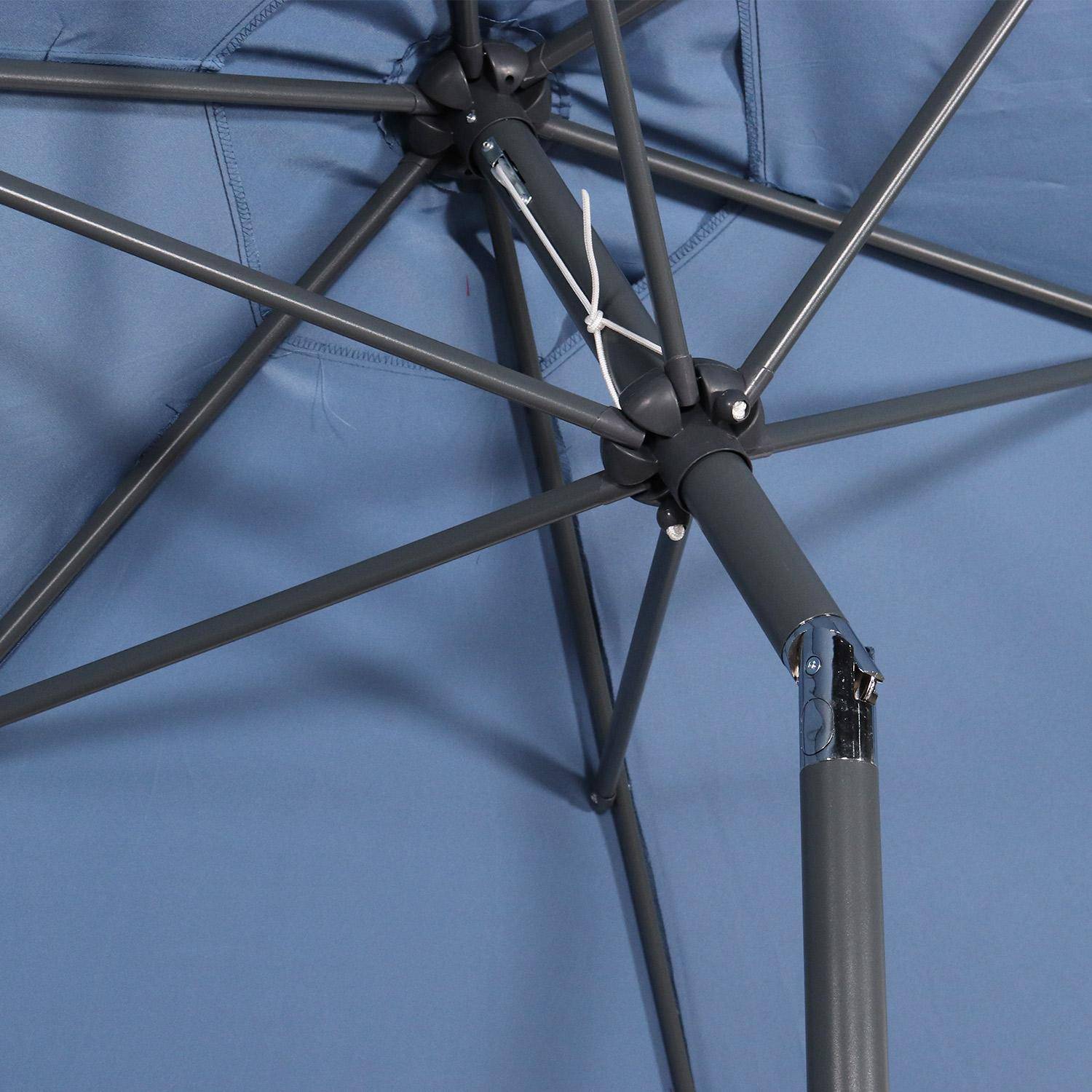 Parasol droit rond Ø300cm - Touquet Bleu grisé - mât central en aluminium orientable et manivelle d'ouverture Photo7